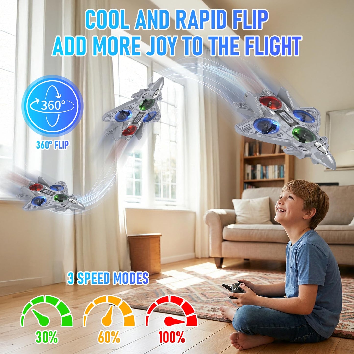 RC Plane Remote Control Airplane Drone for Kids Ages 8+, RC Planes Foam Airplanes for Adults Kids, Fighter Jet Toy with Lights 360°Flip and 3 Speed Modes, Airplane Toys Gifts for Teenage Boys