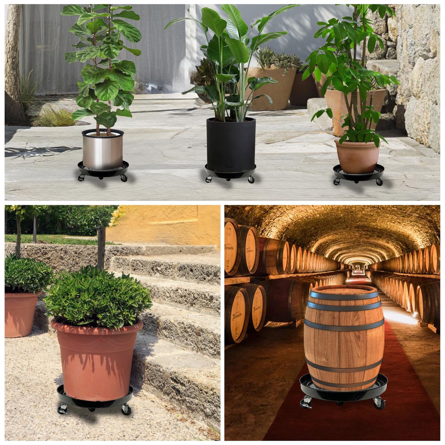 AyaLight 2 Pack Metal Plant Caddy With Wheels 20 Inch Black, Round Rolling Heavy Duty Plant Dolly, Heavy Plant Pot Mover Outdoors or Indoors, The Metal Wheel Can Rotate 360 Degrees or Lockable.