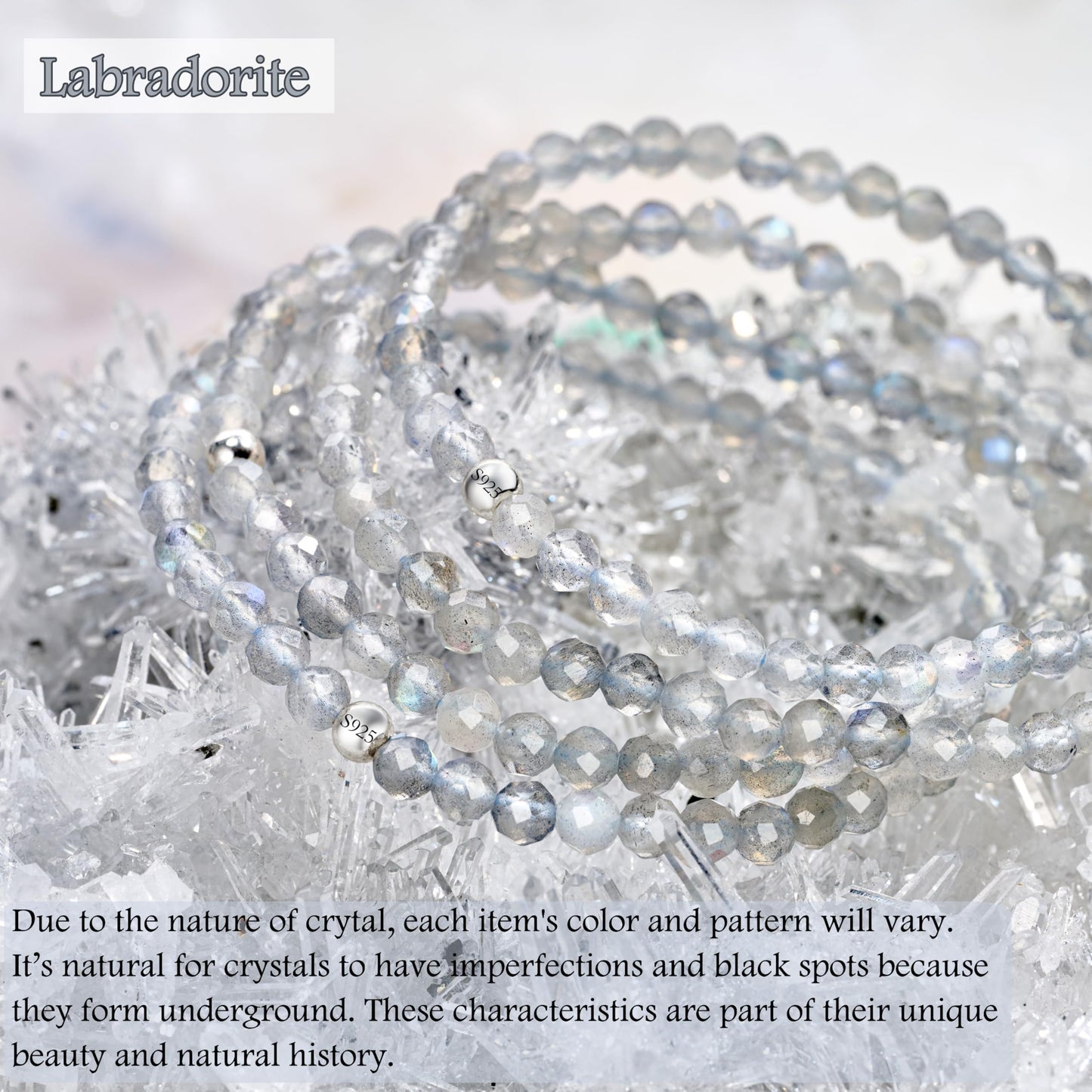 Farfume Labradorite - Transformation & Protection - Beaded Bracelets for Women,Handmade Natural Stone 4mm Beads 925 Sterling Silver Stretch Bracelets, Chakra Crystal Gemstone Jewelry Gifts for Mom