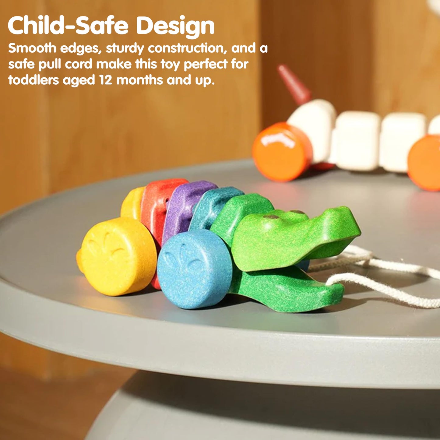 PlanToys® Rainbow Dancing Alligator Pull Toy for Toddlers | Eco-Friendly Wooden Toy with Click-Clack Sound | Walking Toy for Babies