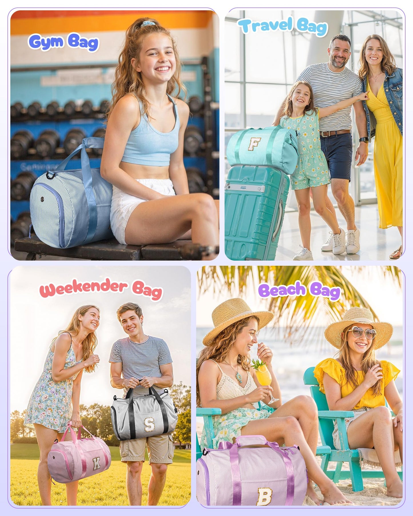 Vogewood Dorm Room Essentials, Girls Travel Duffle Bag, Kids Initial Overnight Duffel Bags with Shoe Compartment, Personalized Dance Bag with Cosmetic Pouch, Gifts for Teenager (Letter G)