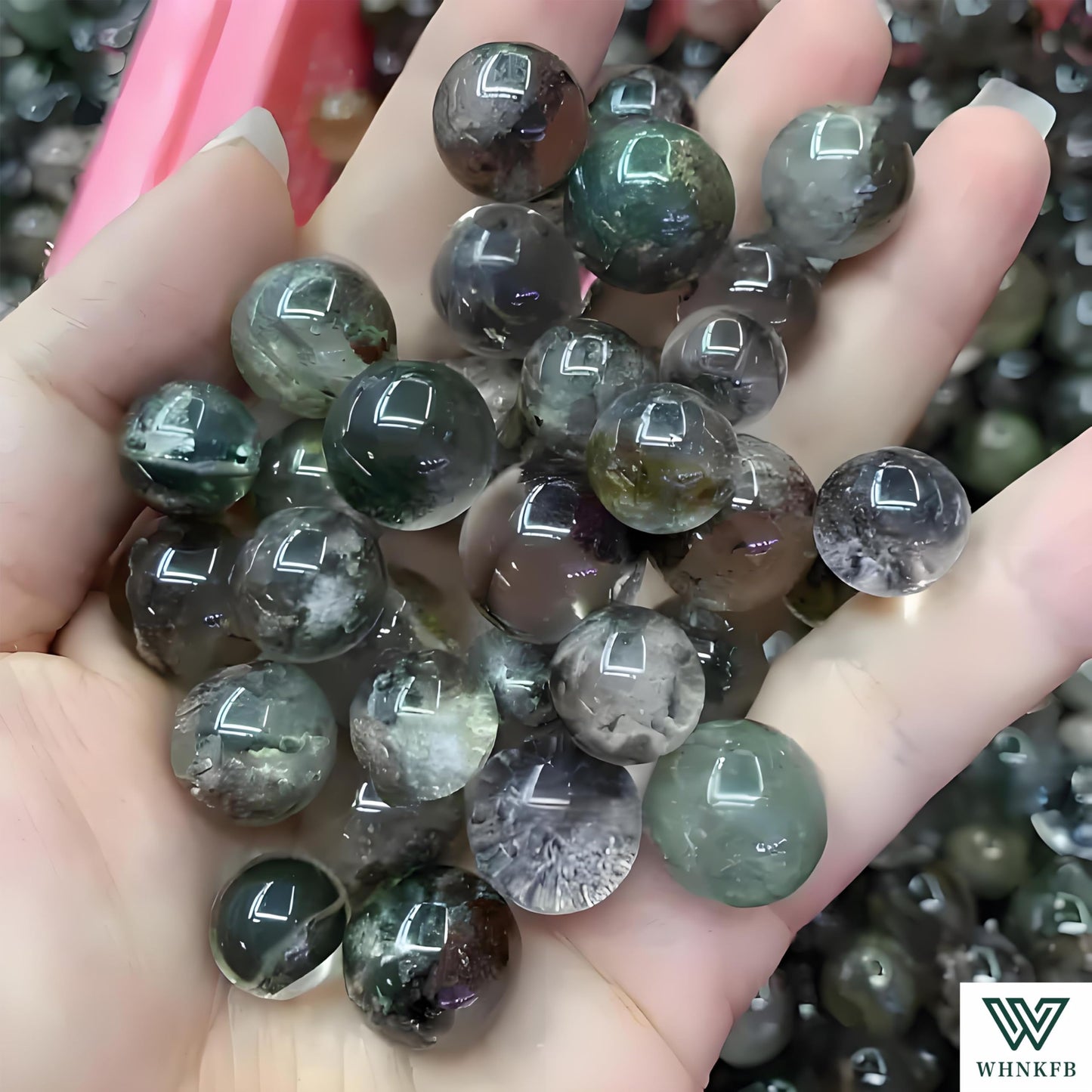 WHNKFB 10mm 50PCS Natural Green Phantom Quartz Round Beads, Smooth Polished Loose Crystal Beads for Jewelry Making Craft - 6mm 8mm 10mm Options with Free Elastic Cord