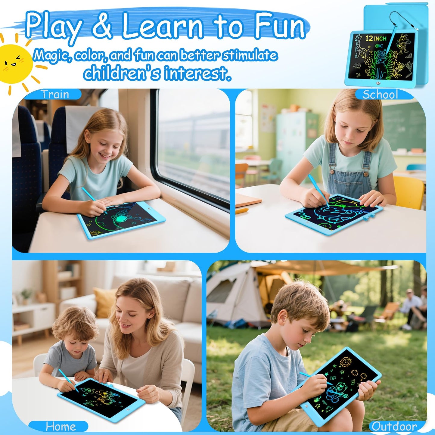 Decute Kids Toys LCD Writing Tablet with Stylus, 10 Inch Erasable Toddlers Doodle Board, Reusable Drawing Pad for Kids, Educational Christmas Birthday Gift for 3 4 5 6 7 8 Girls Boys Toddler Blue