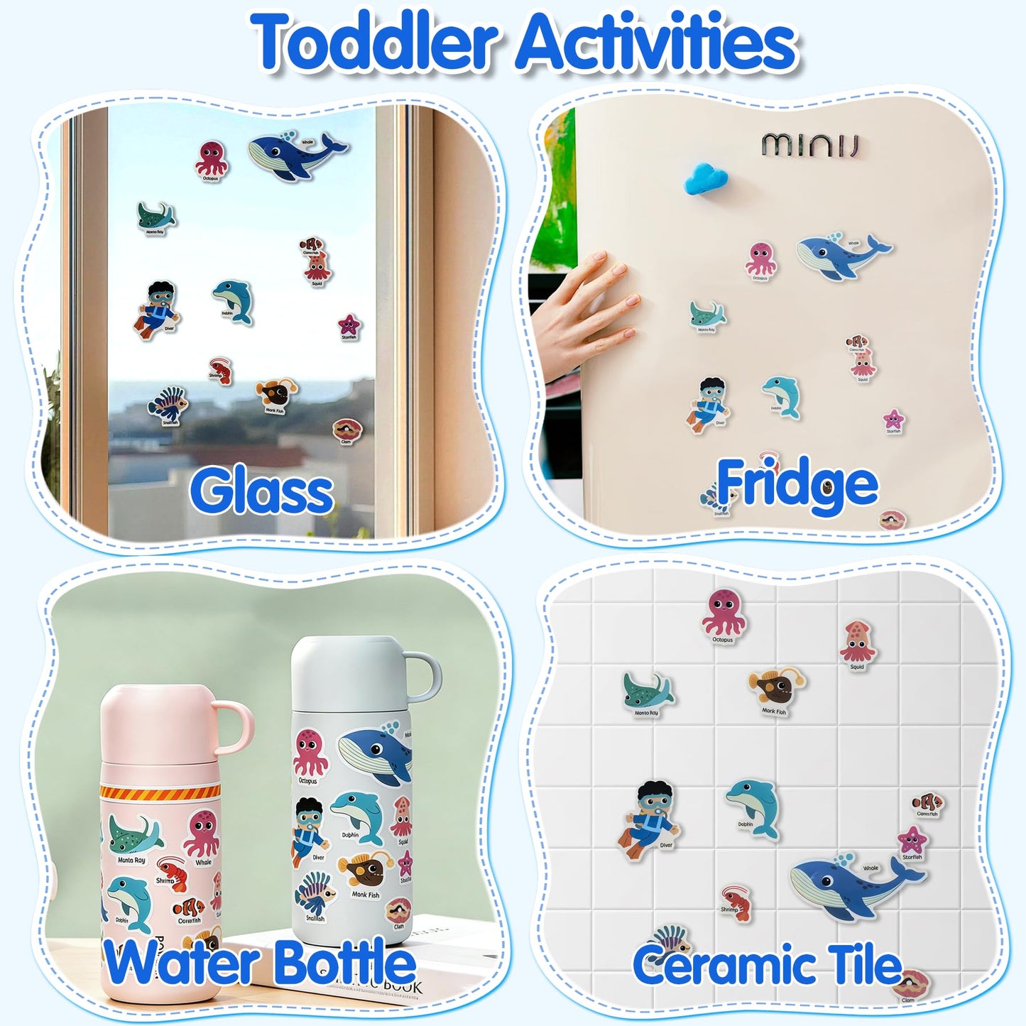 ACGROW 6 Sets Reusable Sticker Book for Kids, Puffy Jelly Stickers for Toddlers, Travel Essentials Craft Activities Toys for Boys Girls Birthday Gifts