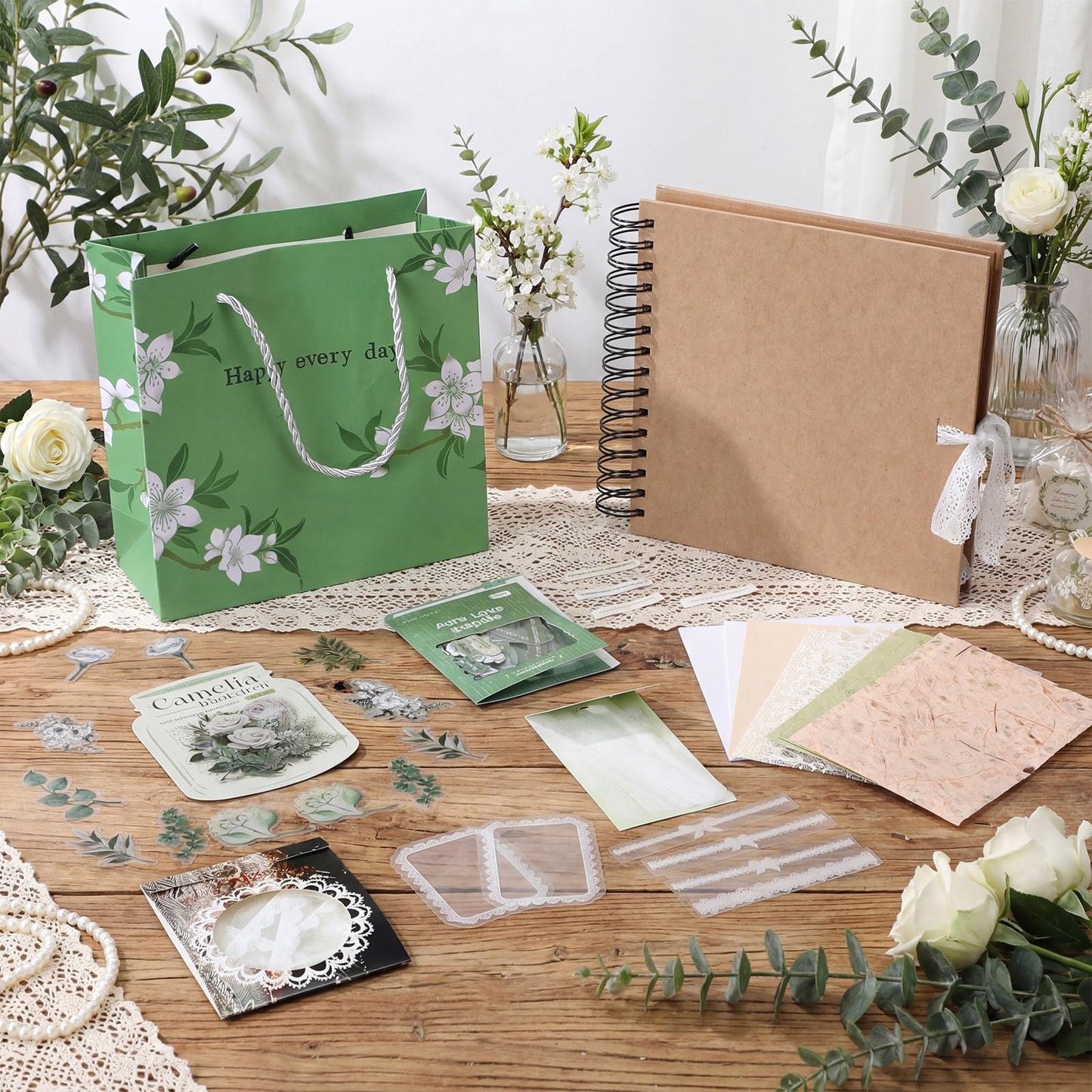 Wedding Guest Book Letters to The Bride Scrapbook, Wedding Planner Book and Organizer with DIY Blank Paper Photo Album and Flower Stickers, Decorative Paper, Slips, Photo Frames, Adhesive Strips