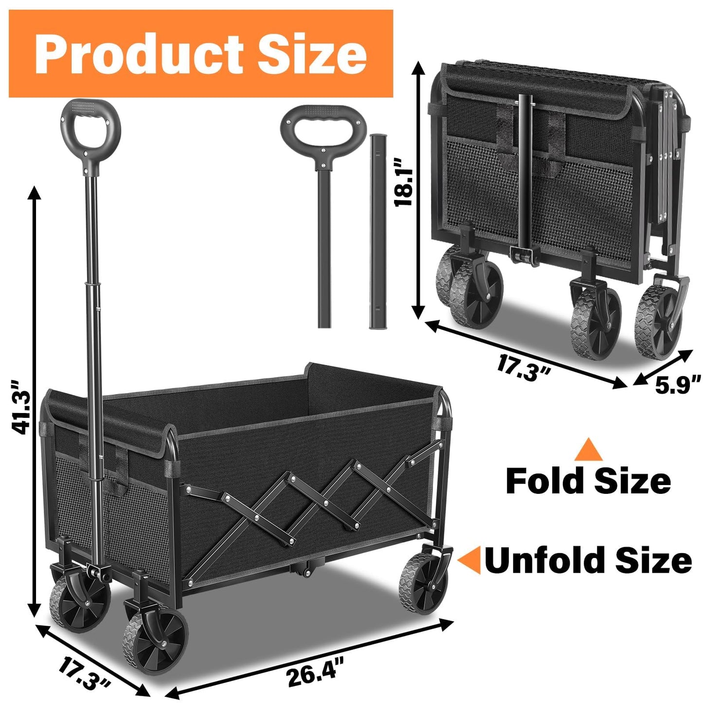 Wagons Carts Foldable, Collapsible Wagon Cart with Wheels - Beach Wagon Cart with Wheels for Sand Sports Camping Grocery