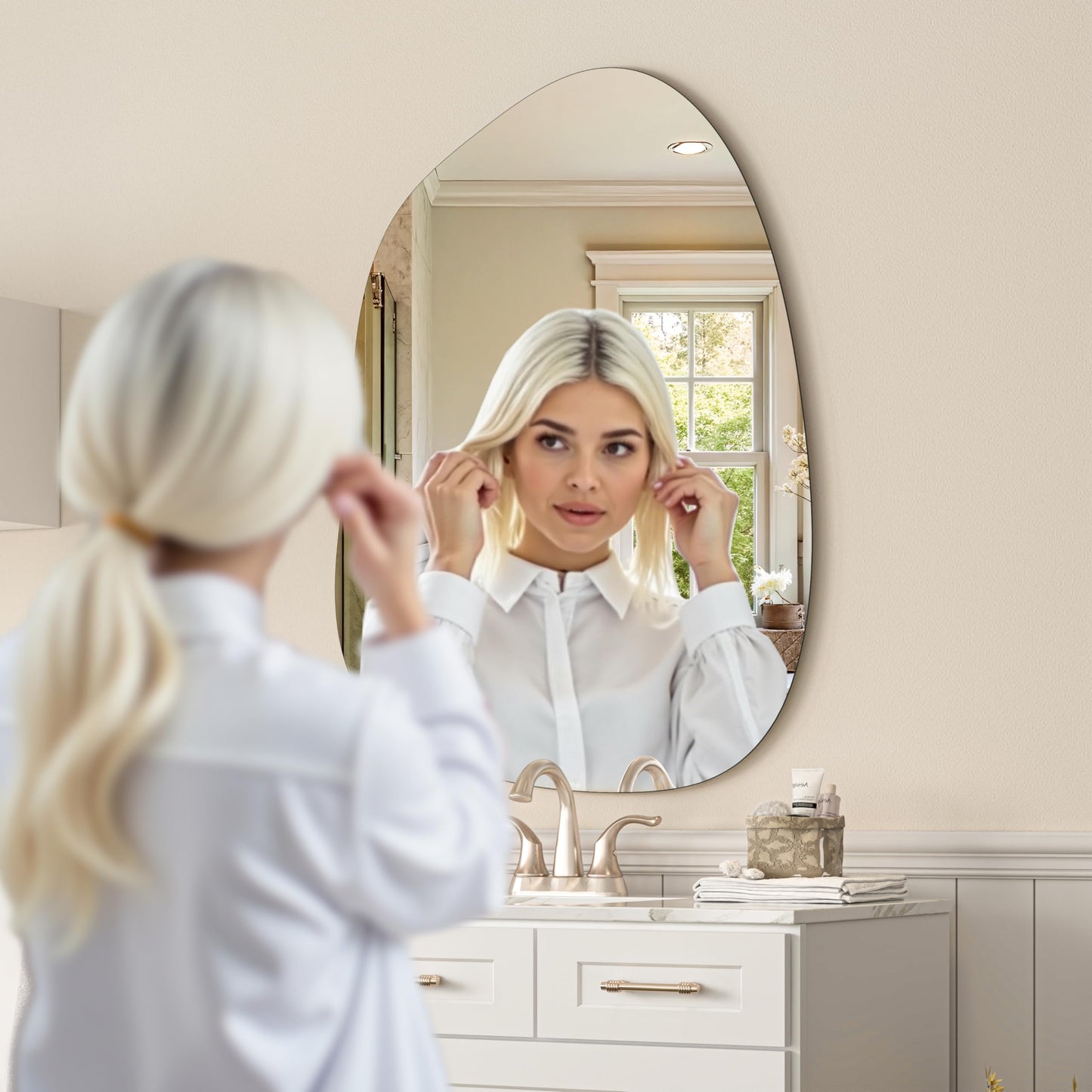 Hasipu Irregular Wall Mirror - 25"x19" Asymmetrical Frameless Mirror, Modern Decorative Mirrors for Living Room, Entryway, Hallway, Bathroom, Bedroom,Wall Mounted Home Decor
