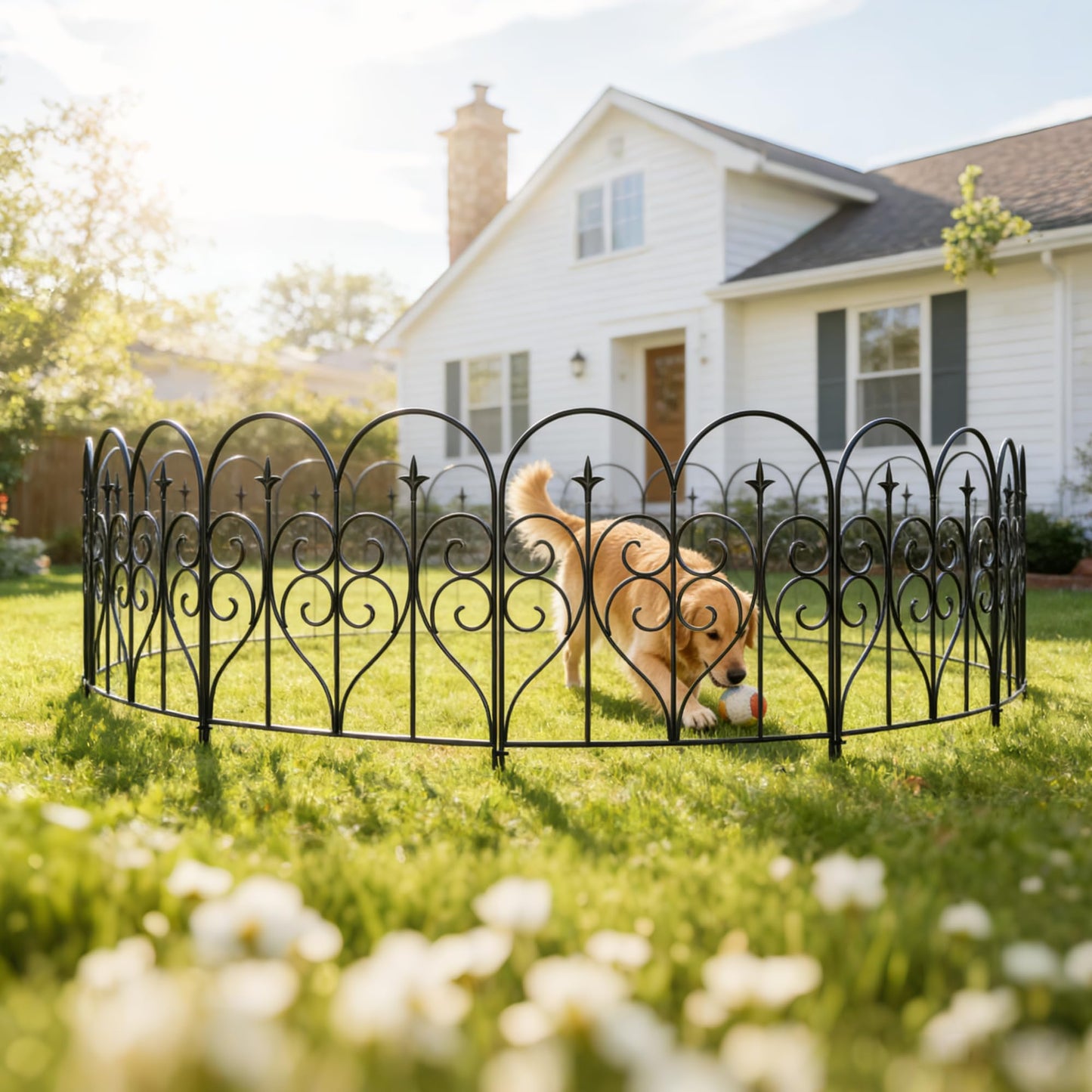 Thealyn Garden Fence 32" H x 10ft (5 Panels), No Digging Heavy Duty Metal Fence Panels, Rustproof Outdoor Dog Fence Animal Barrier, Decorative Fencing for Flower Bed, Yard, Landscape Edging