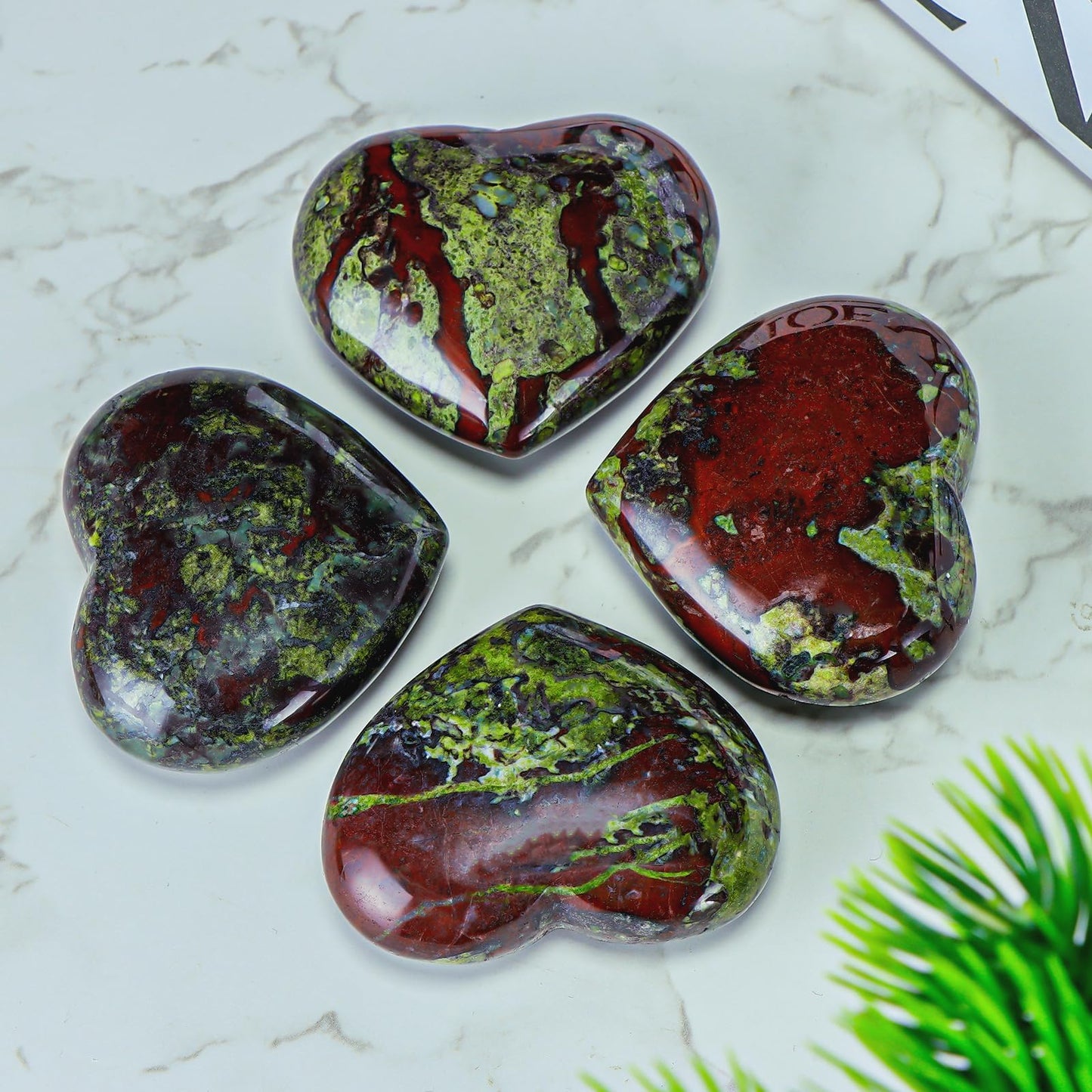 LEADGEM 50mm Dragon Blood Stone Heart Crystal Worry Stone for Anxiety Healing Crystals Heart Shaped Rock for Home Office Decoration