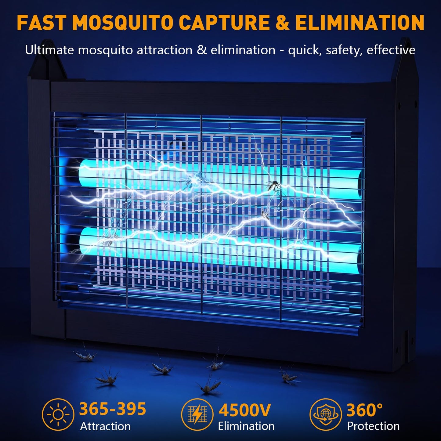 Solar Bug Zapper Outdoor, 4500V Solar Mosquito Zapper with Dual Solar Panels, 1/2 Acre Coverage Cordless Rechargeable Electric Fly Zapper, IPX5 Waterproof Mosquito Traps for Backyard, Patio, Camping