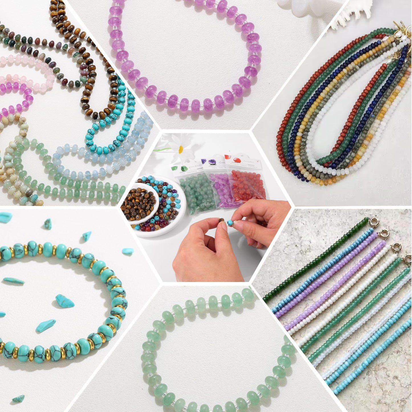 Raicegs 100pcs 5×8mm Rondelle Aquamarine Beads Natural Gemstone Beads Abacus Disk Stone Loose Beads for Jewelry Making DIY Bracelets Necklace