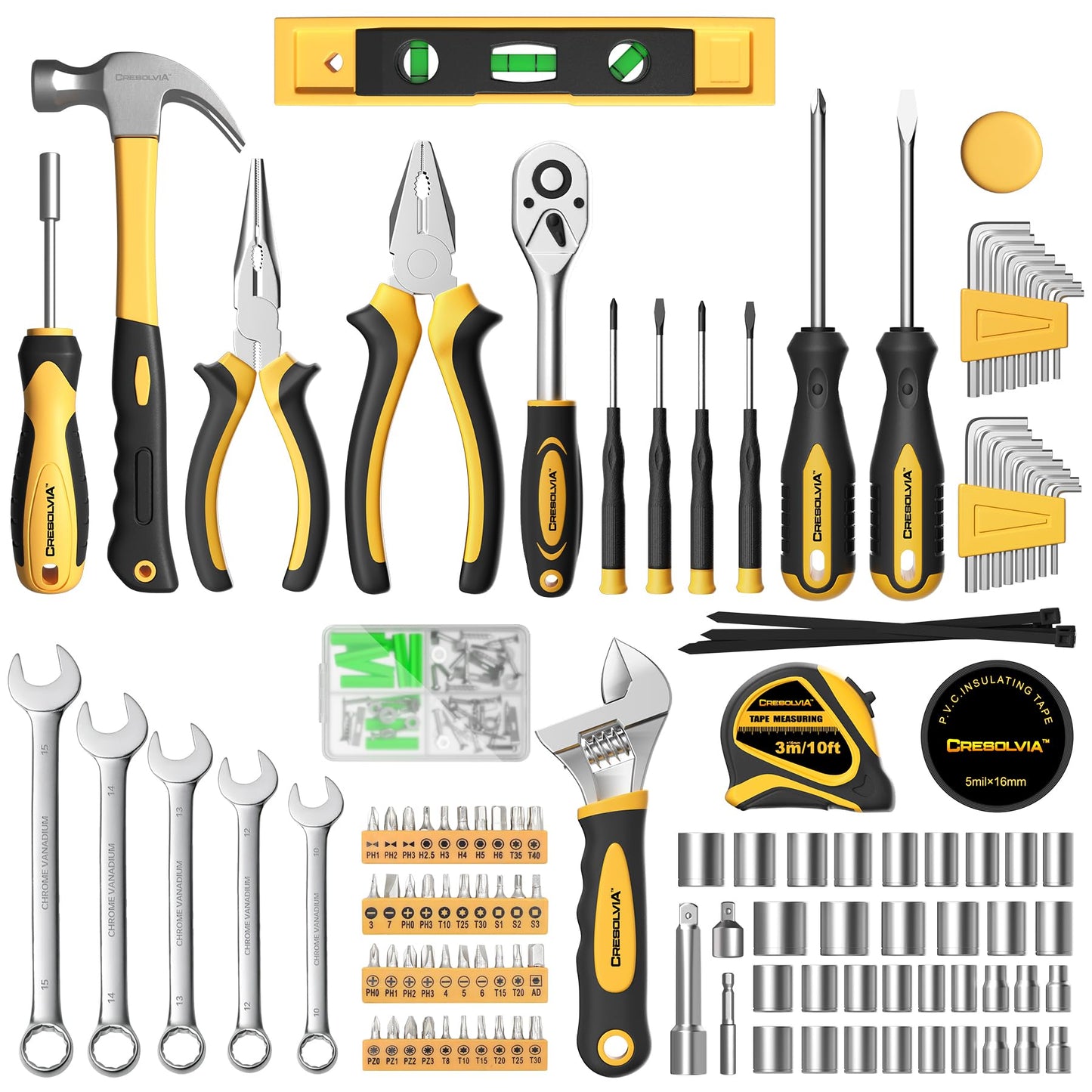 CRESOLVIA 209 Piece Tool Kit for Home Socket Wrench Auto Repair Tool Set,General Household Tool box,Basic Hand Tool Kit,Perfect for Homeowner, Diyer, Handyman