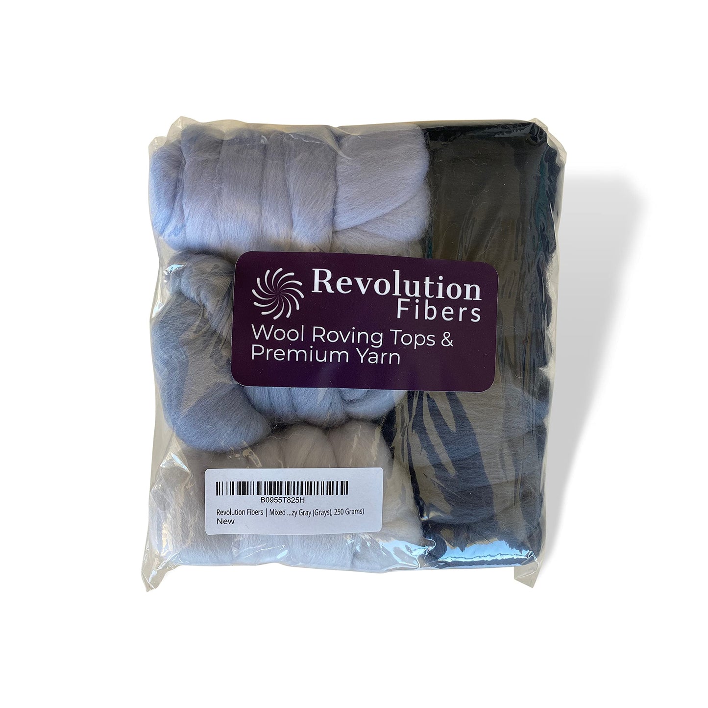 Revolution Fibers | Mixed Merino Wool Variety Pack | Perfect Wool Roving for Spinning, Needle Felting, Wet Felting, Weaving and Crafting (Hazy Gray (Grays), 250 Grams)