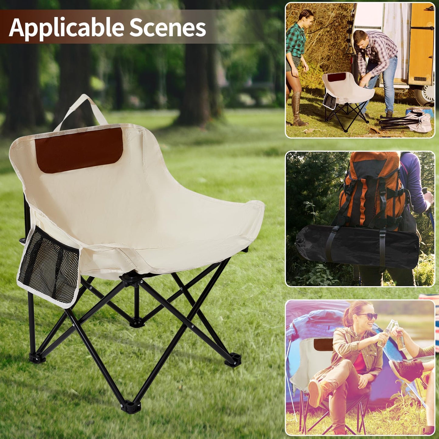 SHANQUAN 2 Pack Folding Camping Chair, Compact Camp Chair,Outdoor Lawn Portable Lightweight Backpacking Chair with Carrying Bag for Outdoor Camp,Travel,Beach,Picnic,Fishing, Hiking (Beige)