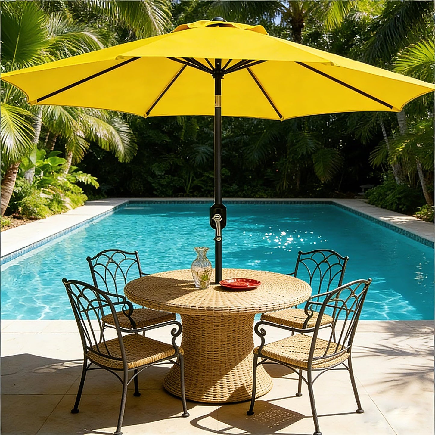MAKE CHANGES 9FT Outdoor Patio Umbrella with Tilt & Crank, Wind Resistant Market Umbrella, UPF 50+ Waterproof 180G Canopy for Garden, Deck, Backyard and Pool