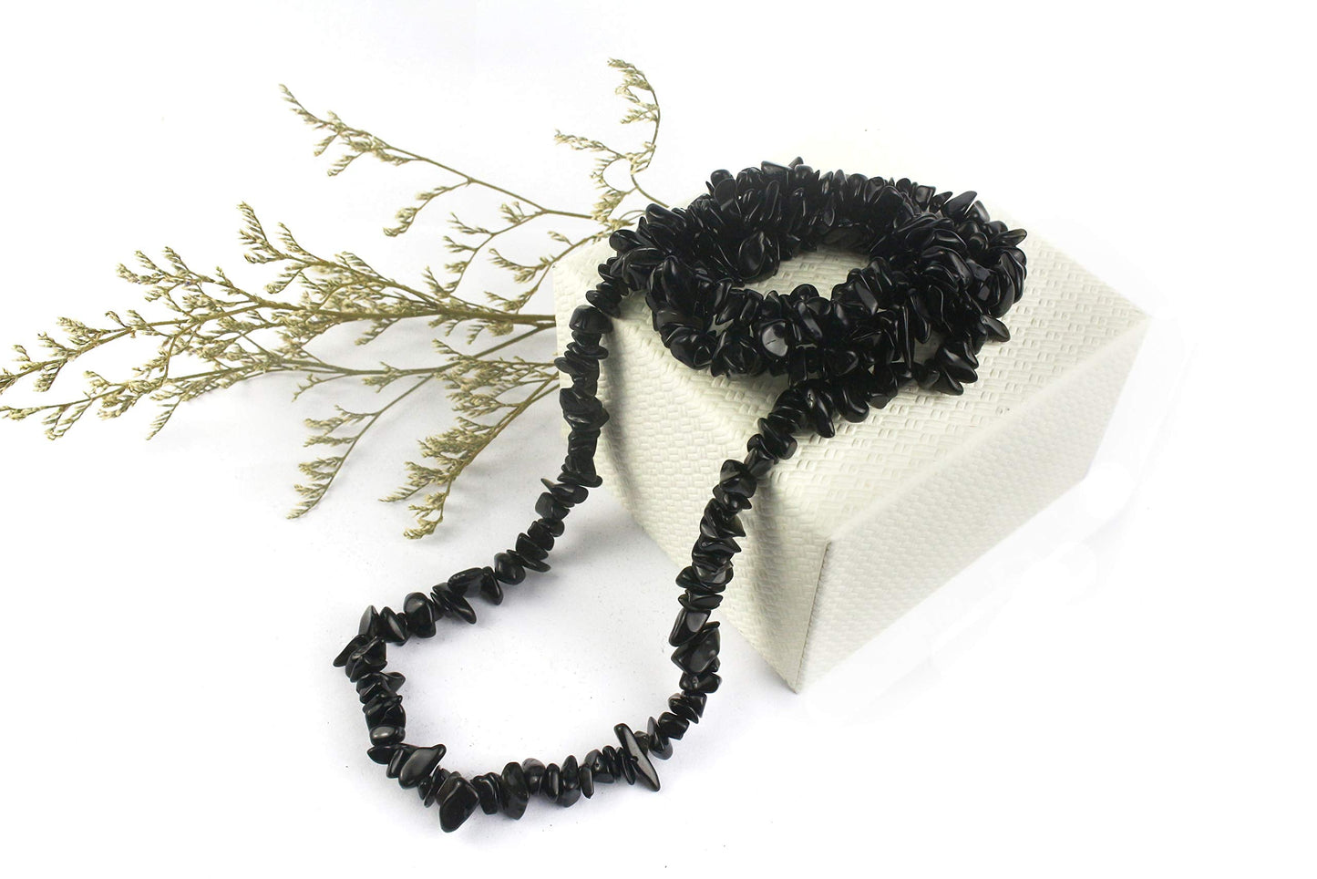 31 inches Chip Stone Loose Gemstones Beads Drilled Strand for Jewelry Making (Black Obsidian)