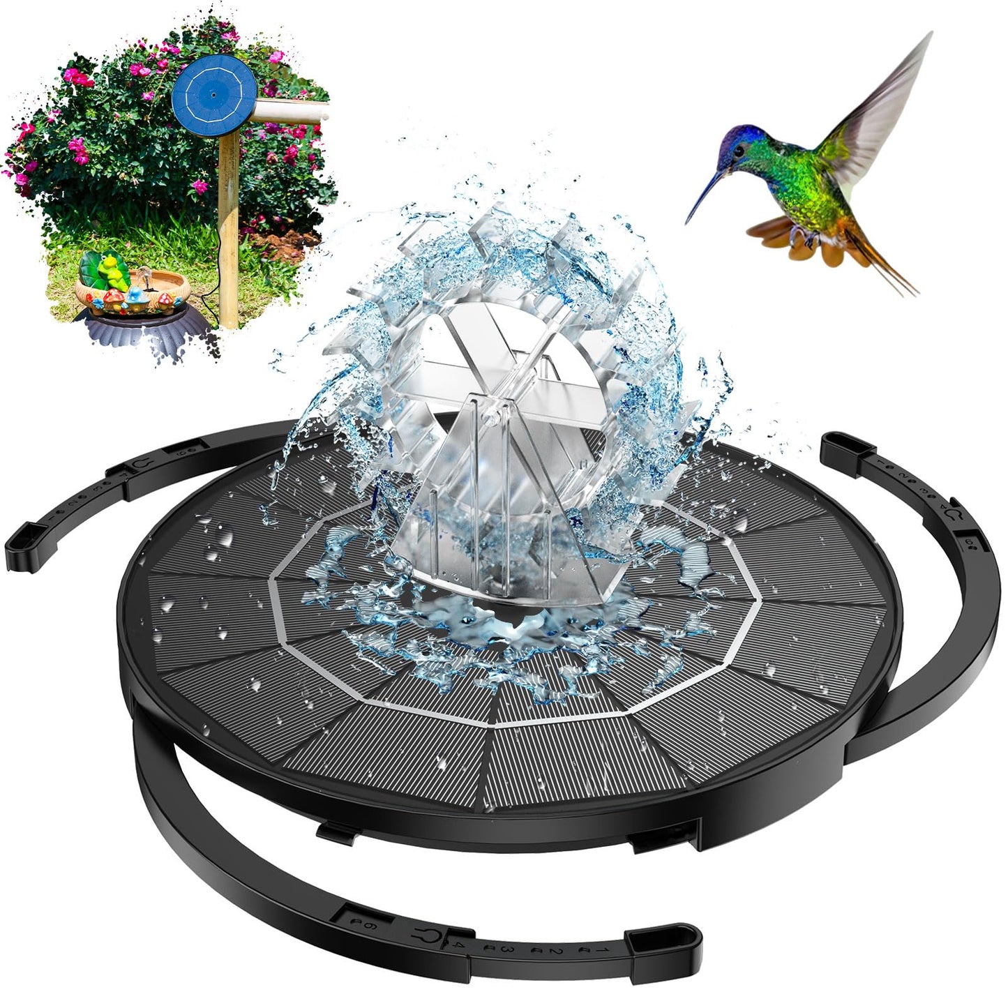 AISITIN 3.5W Solar Fountain Pump Upgraded 2026, DIY Solar Bird Bath Fountain Kit & Built-in 1200mAh Battery & Windmill 9 Nozzles & 3 Fixed Bracket for Bird Bath, Garden, Pond, Courtyard and Outdoor