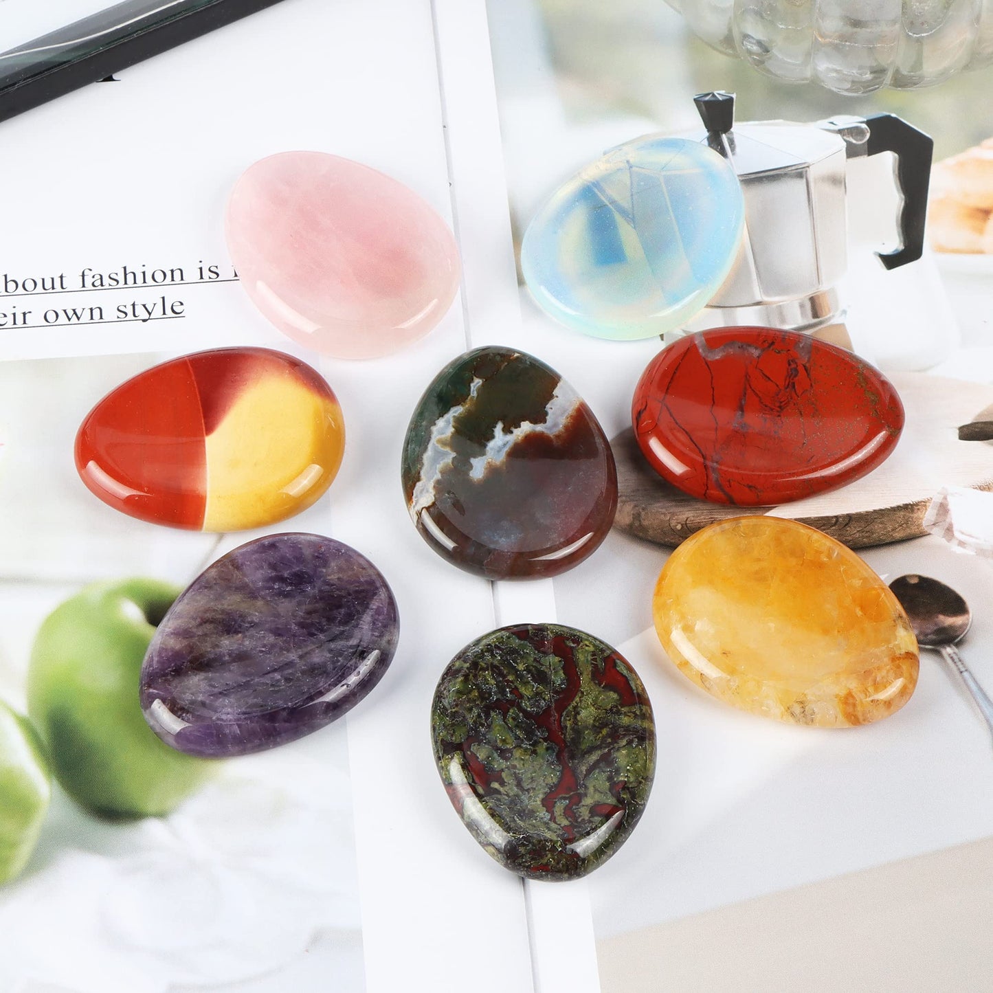 Artistone Crystal Thumb Stone Worry Stones Hand Carved Palm Stones Crystal Chakra Worry Stone for Anxiety, Meditation Reiki, Water Drop Shaped(Mookaite Jasper)