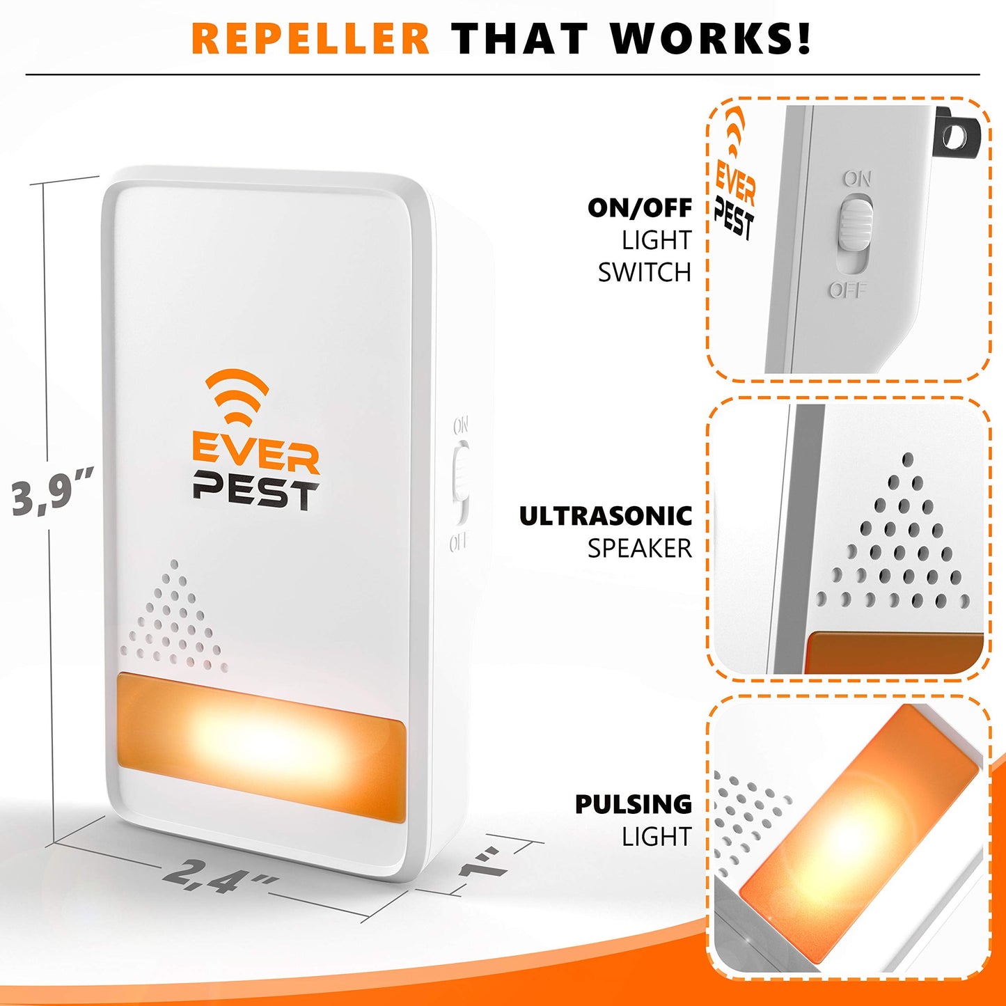 Ultrasonic Pest Control Repeller Plug in 2 Pack Repellent - Get Rid of Mosquito, Mice, Cockroach Spider Bed Bug Squirrel Fly Wasp Ant Mice Indoor, Outdoor, Patio Home Roach Infestation