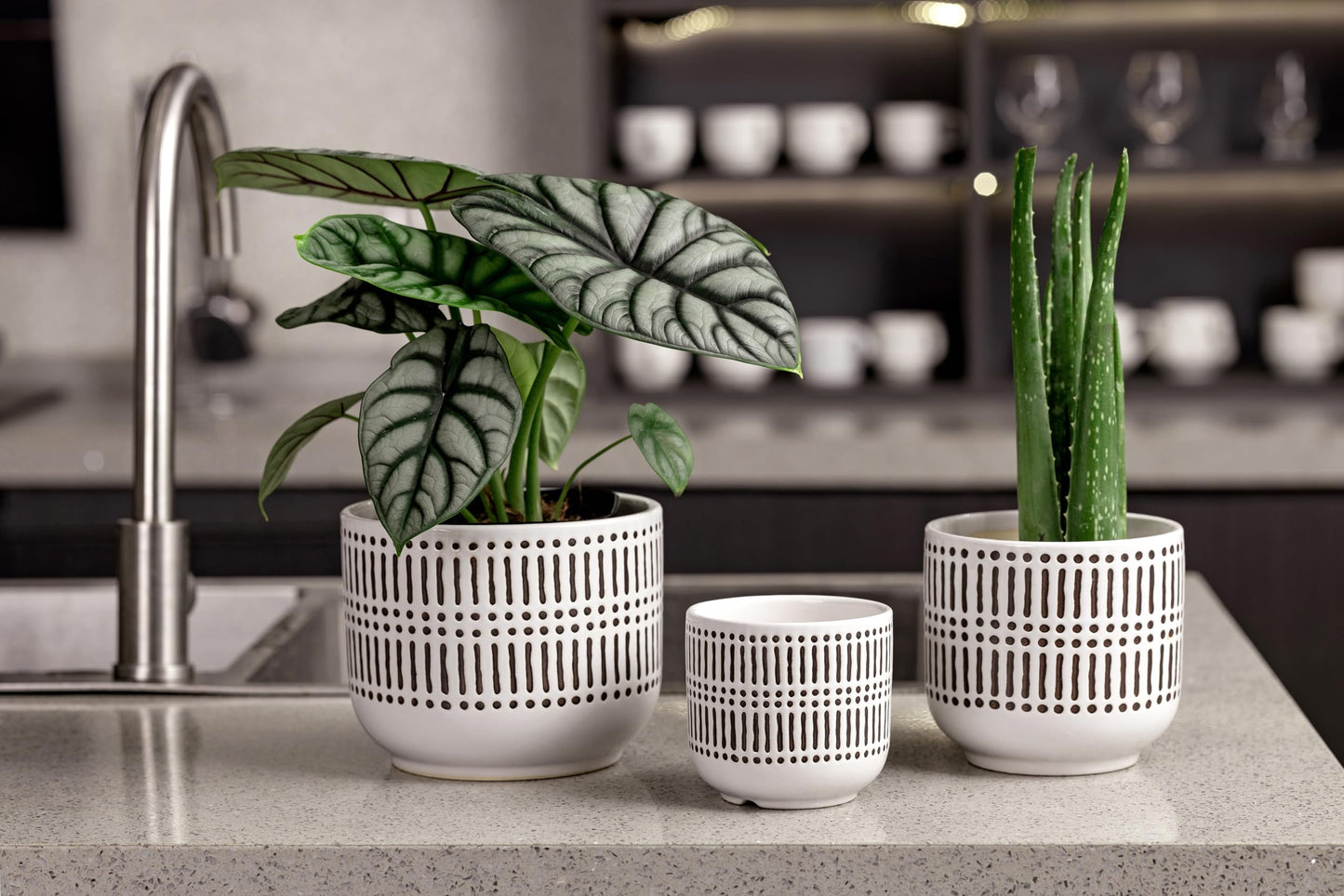 Docrin 3-Pack Ceramic Planters Set - 6.5"+5.3"+4" Dual-Tone Flower Pots with Drainage Holes, Modern Indoor Outdoor Planters for Succulents/Herbs/Large Plants, Home Office (Brownish Black & White)