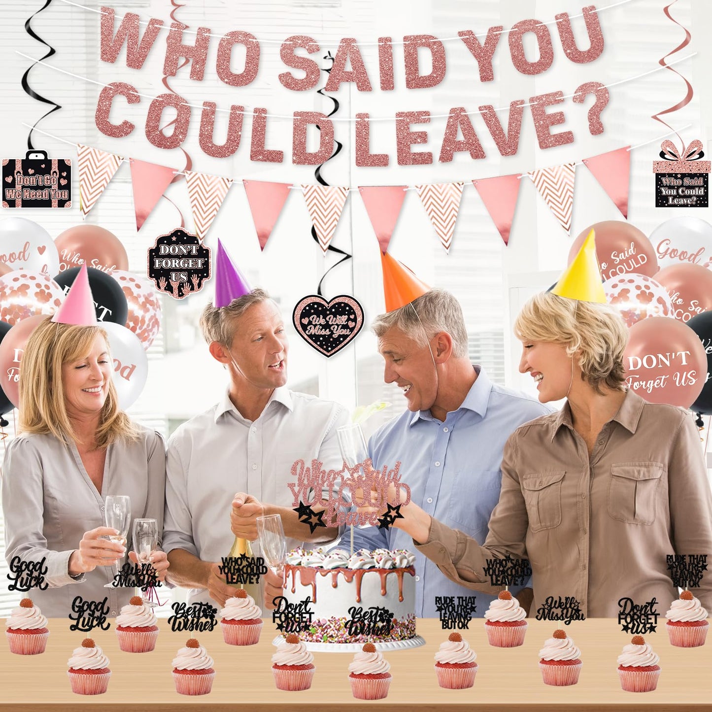 Roetyce Farewell Party Decorations, Rose Gold Who Said You Could Leave Banner Balloons Cake Toppers Hanging Swirls, Pink Going Away Retirement Leaving Party Decorations Coworker Goodbye Party Supplies