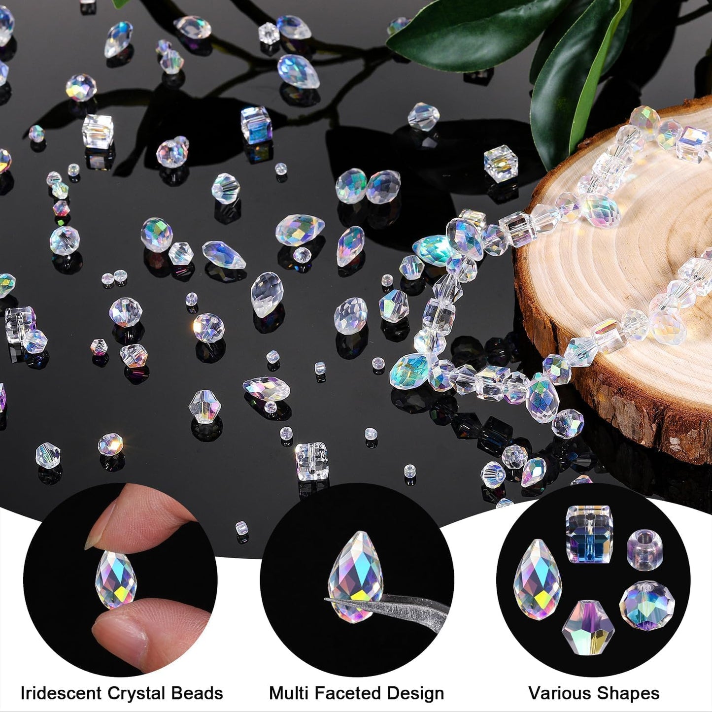 Song Xi 1500PCS Glass Beads for Jewelry Making, Assorted Faceted Crystal Beads Kit for Bracelet Earring Necklace, Horizontal Hole Crystal Teardrop for DIY Clear Christmas Gift (AB White)