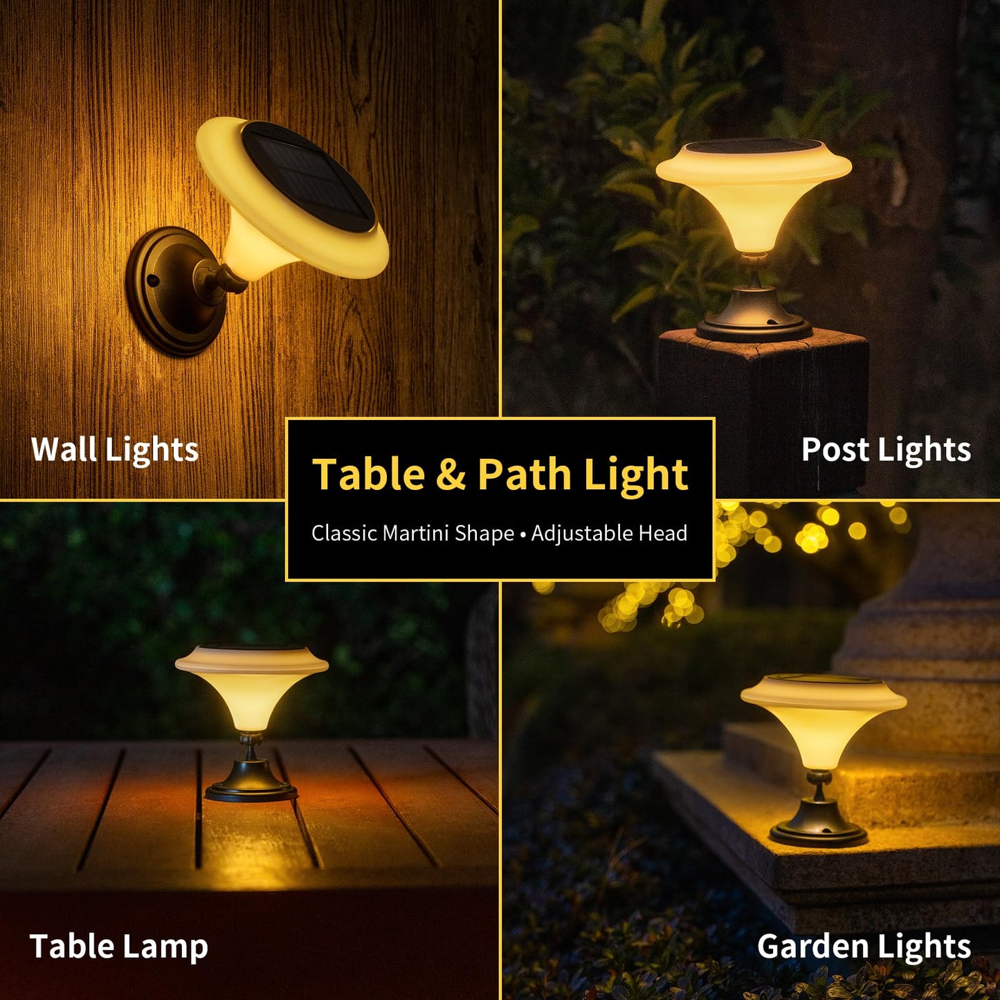 OPOIRA Solar Table Lights Outdoor, 6 Pack Classic Martini-Shaped Lanterns with Base & Ground Stakes, Waterproof LED Solar Powered Decorative Lights for Patio Table Garden Path (Warm White)