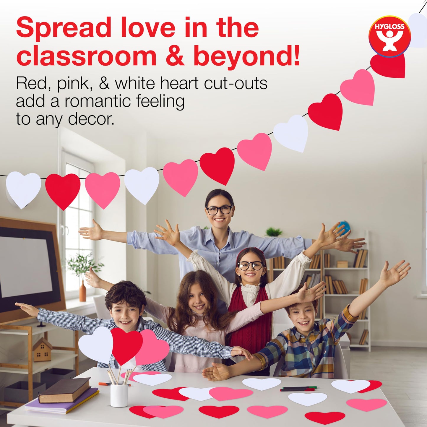 Hygloss Heart Shape Paper Cut-Outs for Arts & Crafts-Many Creative Uses-Valentine’s Day Activities-6 Inches-240 Pcs, Red, Pink & White