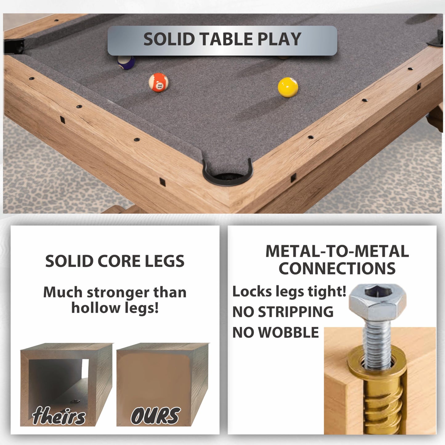 7 FT 3 in 1 Multi Game Pool Table with Dining Top Ping Pong Table Combo, Includes Pool Table Accessories and Tennis Paddles. (Rustic Oak with Grey Felt)