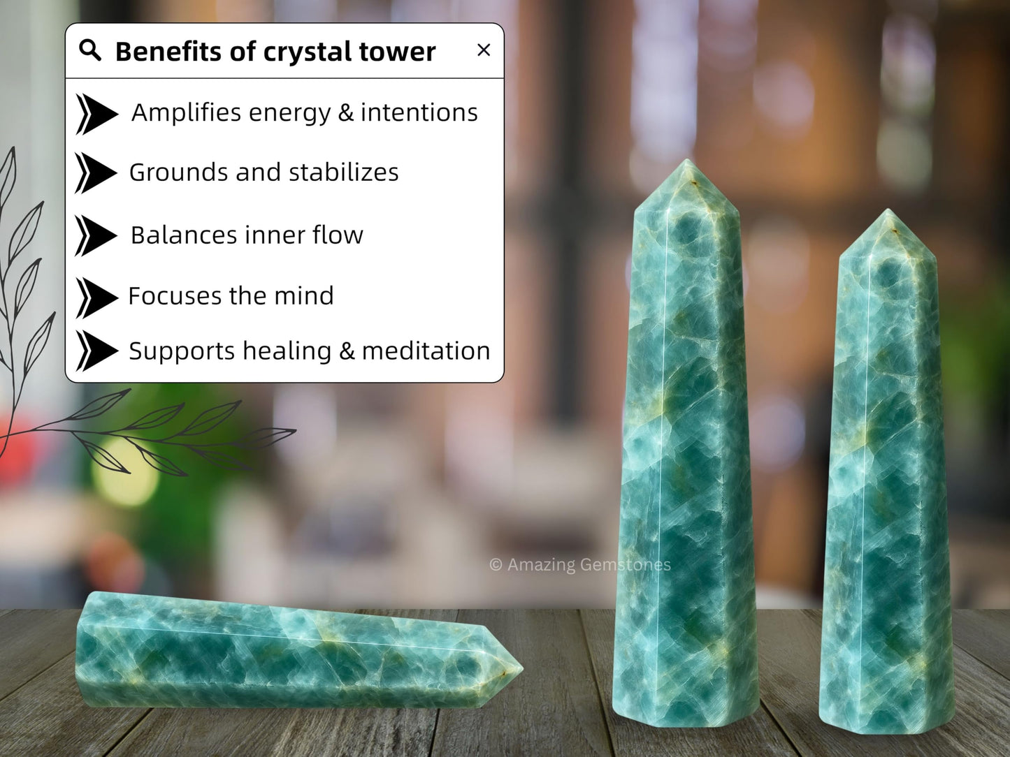 Aquamarine Crystal Towers ~ Natural Healing Crystal Point Obelisk for Reiki Healing and Crystal Grid (2" to 3" INCH)