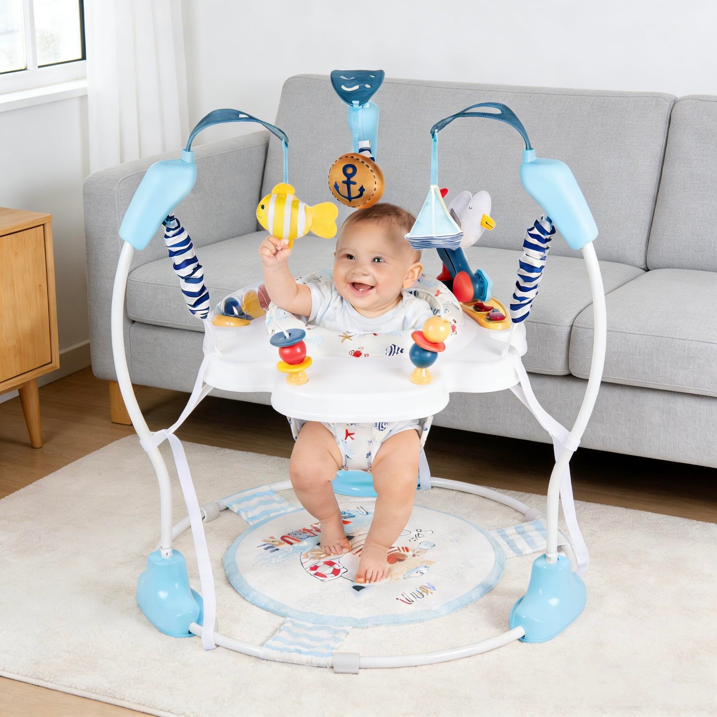 Furmubei Baby Activity Center, 3-in-1 Baby Jumper, Infant Activity Center with 360° Rotating Seat, Music, Lights, 3 Adjustable Heights, Infant Activity Jumper for 6+ Months JP2401