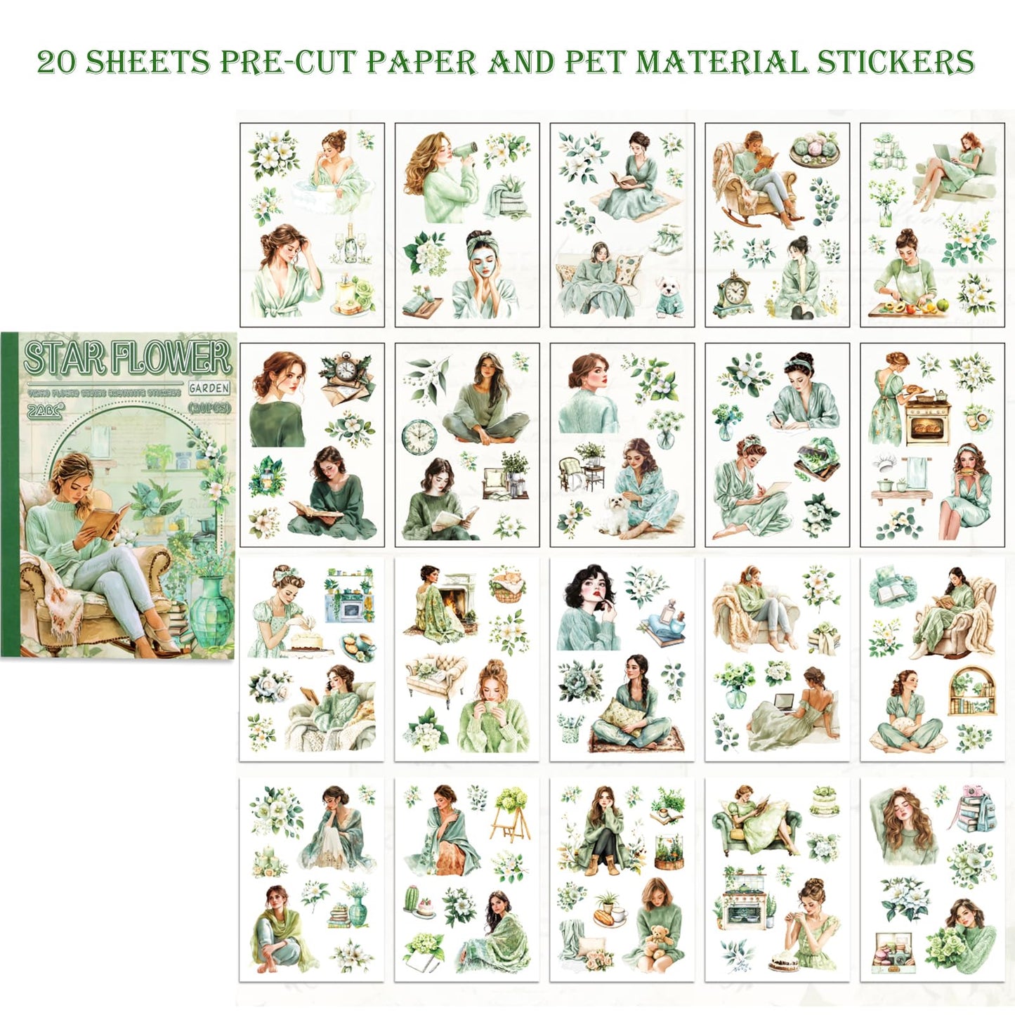 Auguro 4 Book for Girls Scrapbooking Stickers Pre-Cut 480 washi Stickers PET People Sticker Books for journaling Scrapbook Supplies Transparent Sticker for journaling