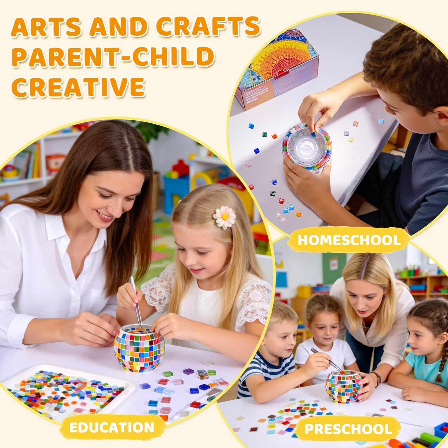 ONE TO FOUR Kids Craft Kit Mosaic Stained Glass Candle Holder - DIY Arts and Crafts for Kids Ages 8-12 & Adults, Turkish Night Light Making Kit, Ideal Home Decor Gift for Birthdays, Easter
