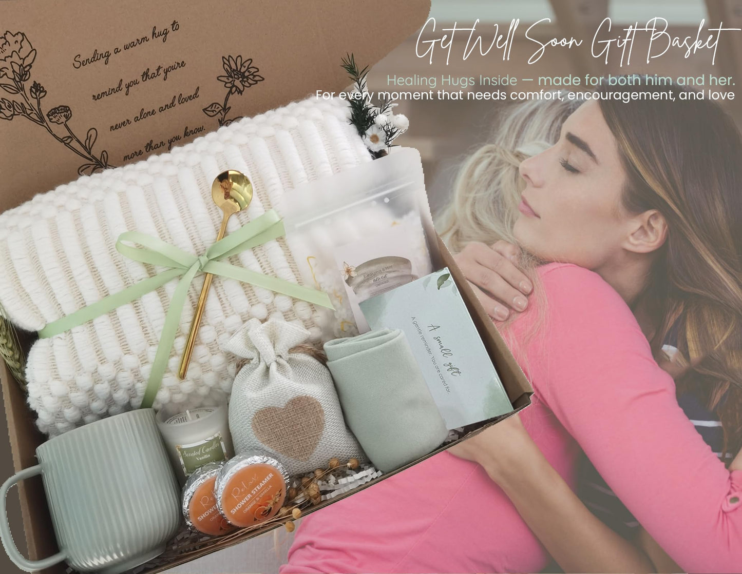 Get Well Soon Gift Basket- Relaxation, Birthday,Mothers Day /Self Care Package, After Surgery recovery, Sympathy Gift for Loss of Loved One, Thinking of You Gift Set, Grief/Miscarriage Gift for Women