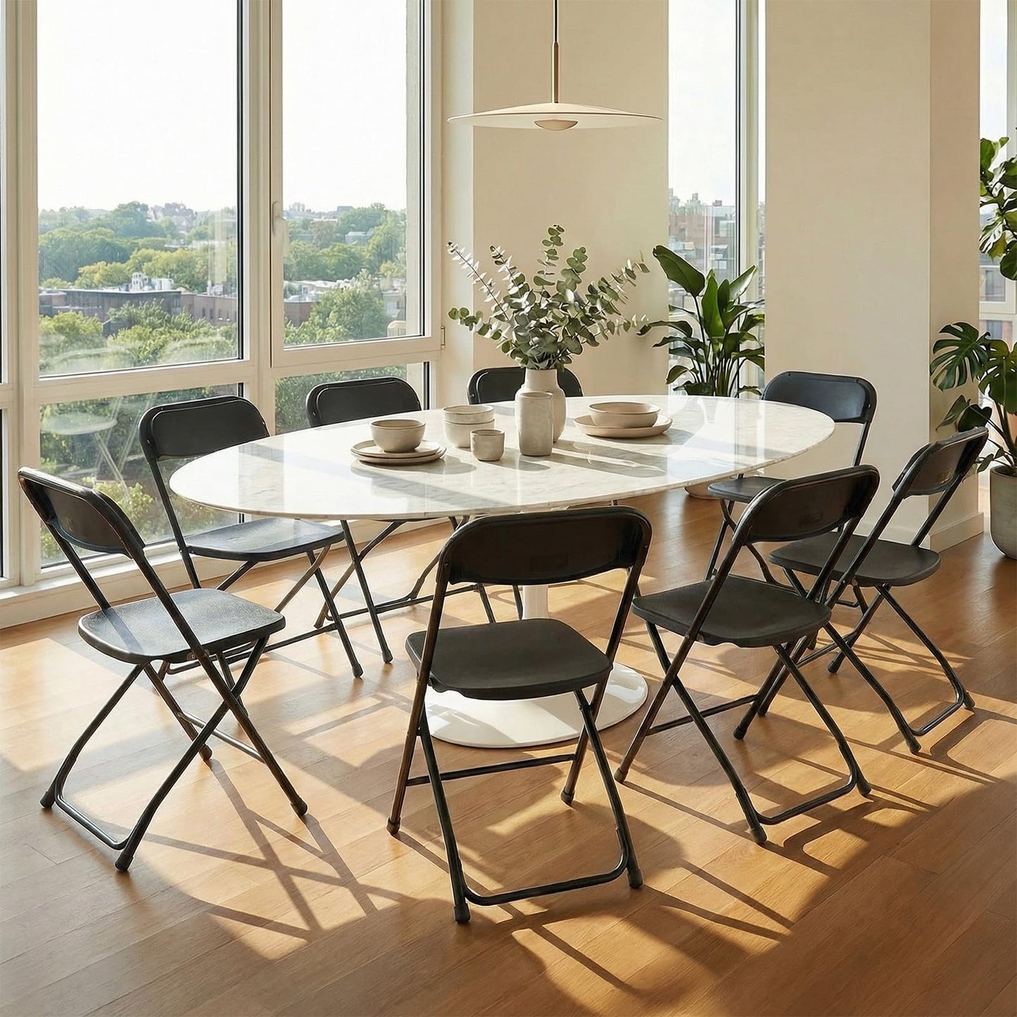 DUMOS Folding Chairs Sets of 10, 330lbs Plastic Stackable Portable Patio Dining Sets, Fold Up for Indoor Outdoor, Camping, Garden, Party, Meeting (Black)