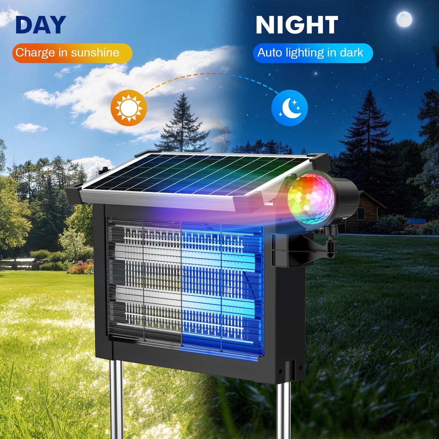 Solar Bug Zapper Outdoor, Jinyeda 2 in 1 Water Wave Projector & Mosquito Zapper, 4500V Powerful Electric Mosquito Killer, 4000mAh Battery, Cordless Fly Insect Zapper Waterproof for Patio Garden