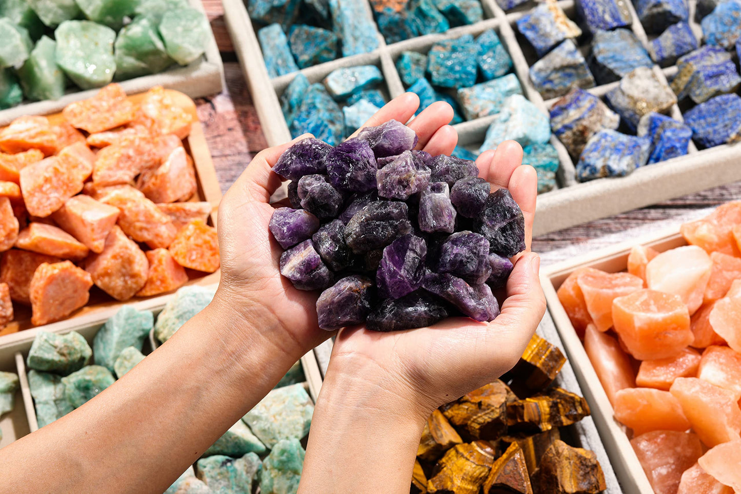 Jovivi Amethyst Crystals Bulk Rough Purple Healing Stones 1" Large Natural Raw Rocks for Tumbling, Cabbing, Decoration, Wire Wrapping, Wicca & Reiki - 0.5 lb