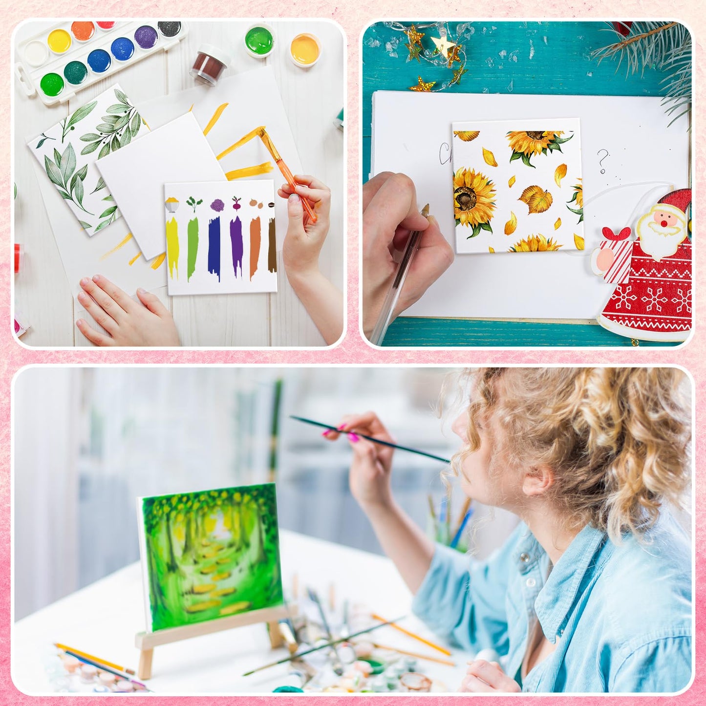 Moinchore 100 Pcs Mini Painting Canvas Panels Art Painting Canvases Panels Cotton Blank White Small Canvas Acid Free Boards for Watercolor Acrylic Oil Paint(4 x 4 Inch)