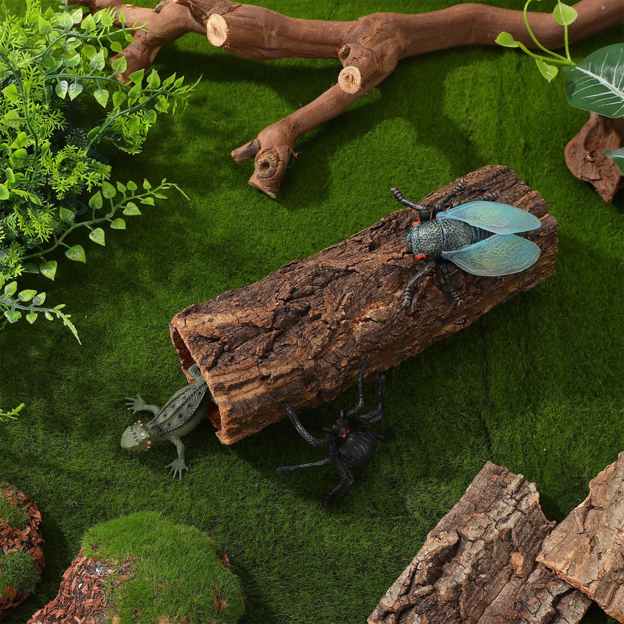 Homoyoyo Natural Wood Reptile Hide Cave Log, Tree Bark Terrarium Hideout for Gecko Snake Lizard Tortoise Spider and Hermit Crab – Rainforest Climbing Pets Habitat Decor Shelter 7. 86x3. 14x3. 14in