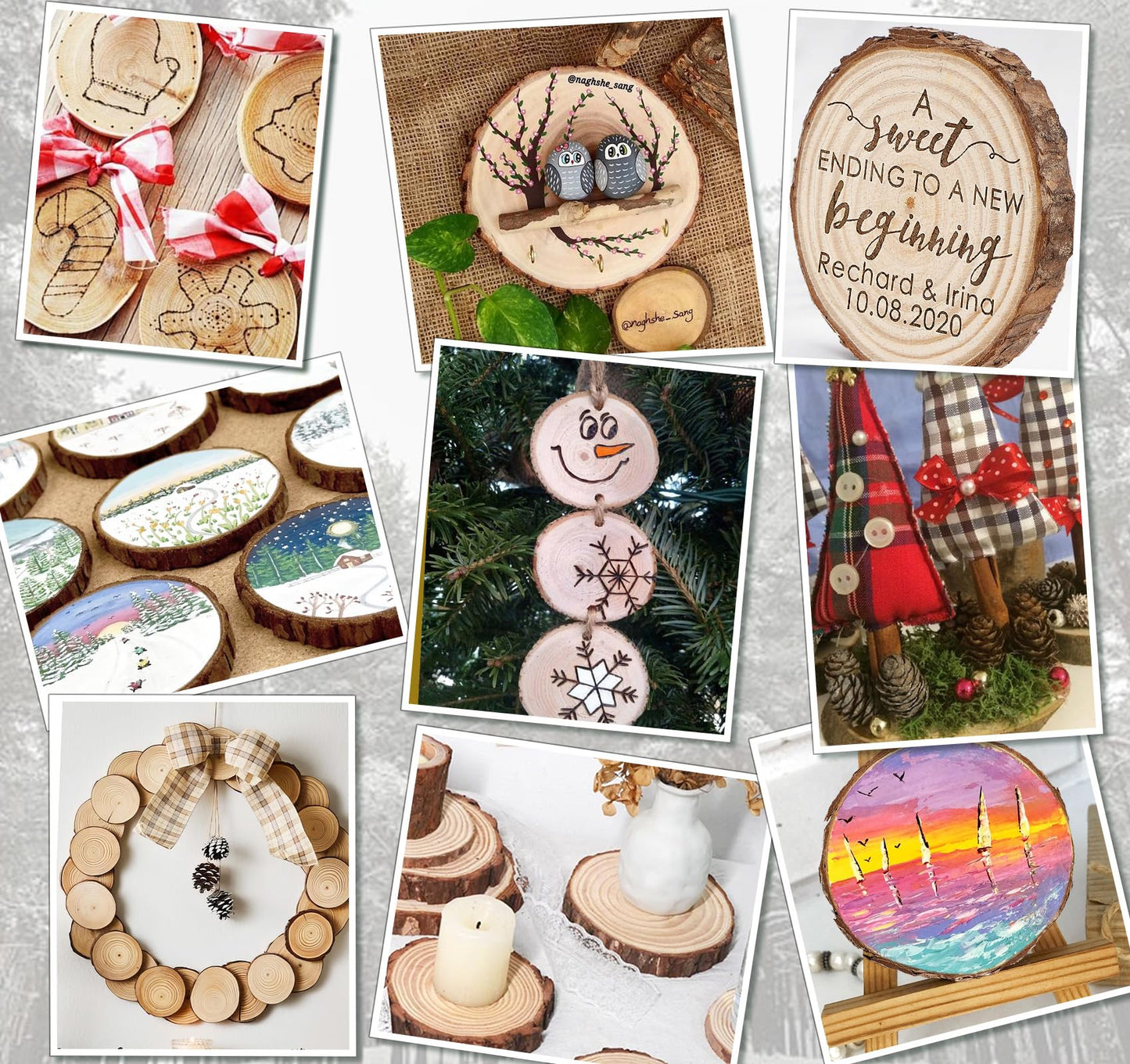 Timburst 60 Pcs Wood Slices, 1.7"-2.1" Pre-Drilled Holes Wood Discs for Crafts, 66 FET Twine String, Wooden Circles for Crafts Burning Painting DIY Crafts Christmas Wedding Party Wedding Decor Party