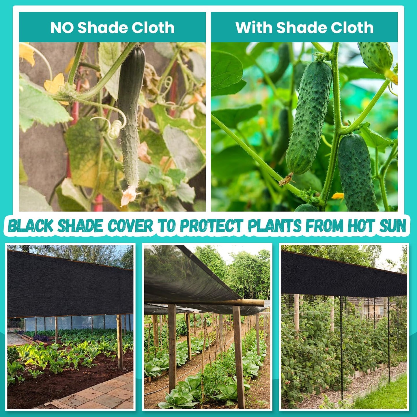 Riare 90% Black Shade Cloth- 10 x 13 FT Sunblock Garden Shade Cloth, Sun Shade Mesh Tarp with Reinforced Grommets for Greenhouse, Garden, Patio, Backyard, Plants, Pergola, Chicken Coop