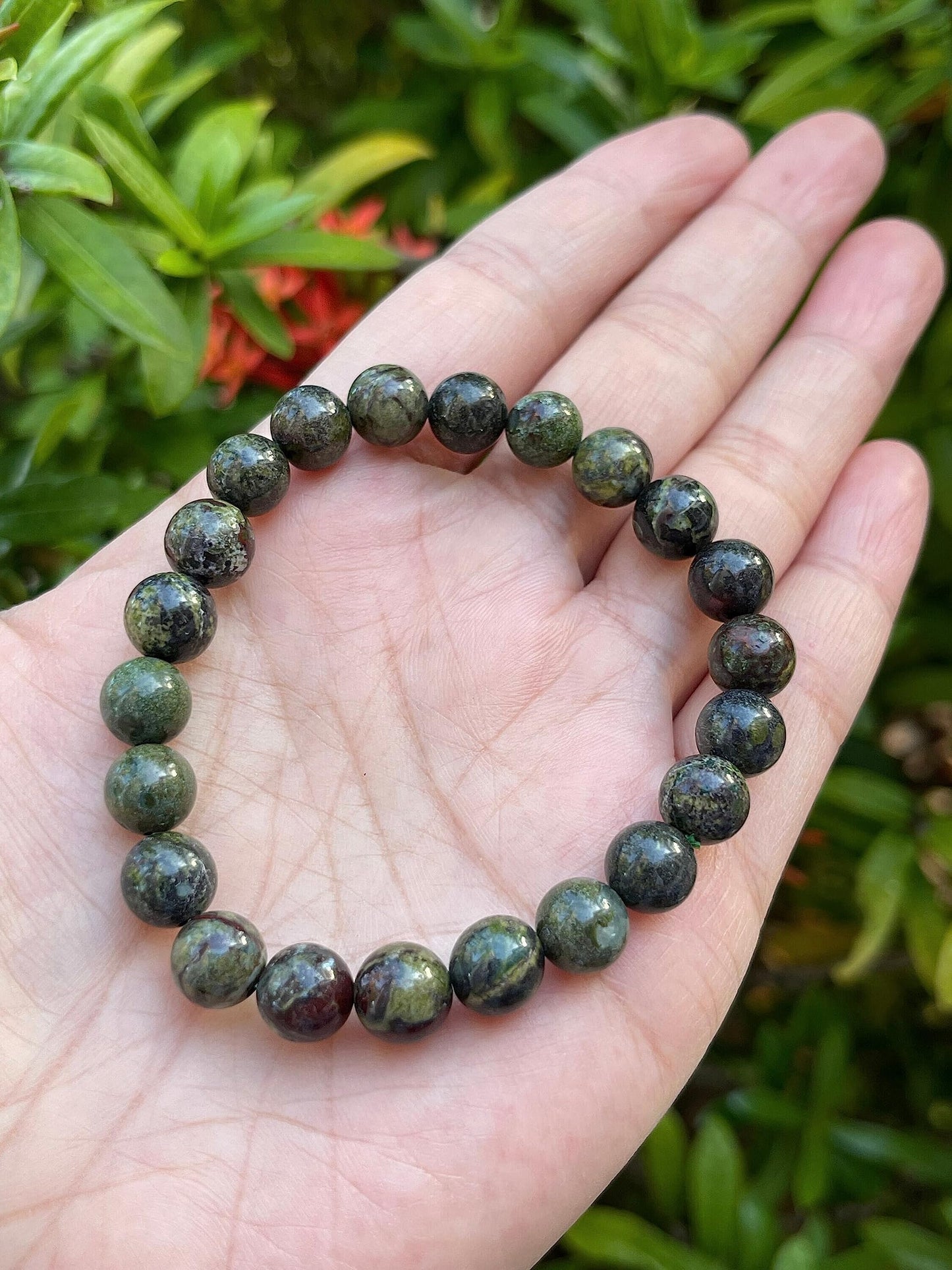 GAF TREASURES Dragons Blood Jasper Crystal Bead Bracelet 8mm, Genuine Dragons Blood Jasper Stretch Gemstone Bracelet, Healing Crystal Bracelet, Gift for Men & Women (1)