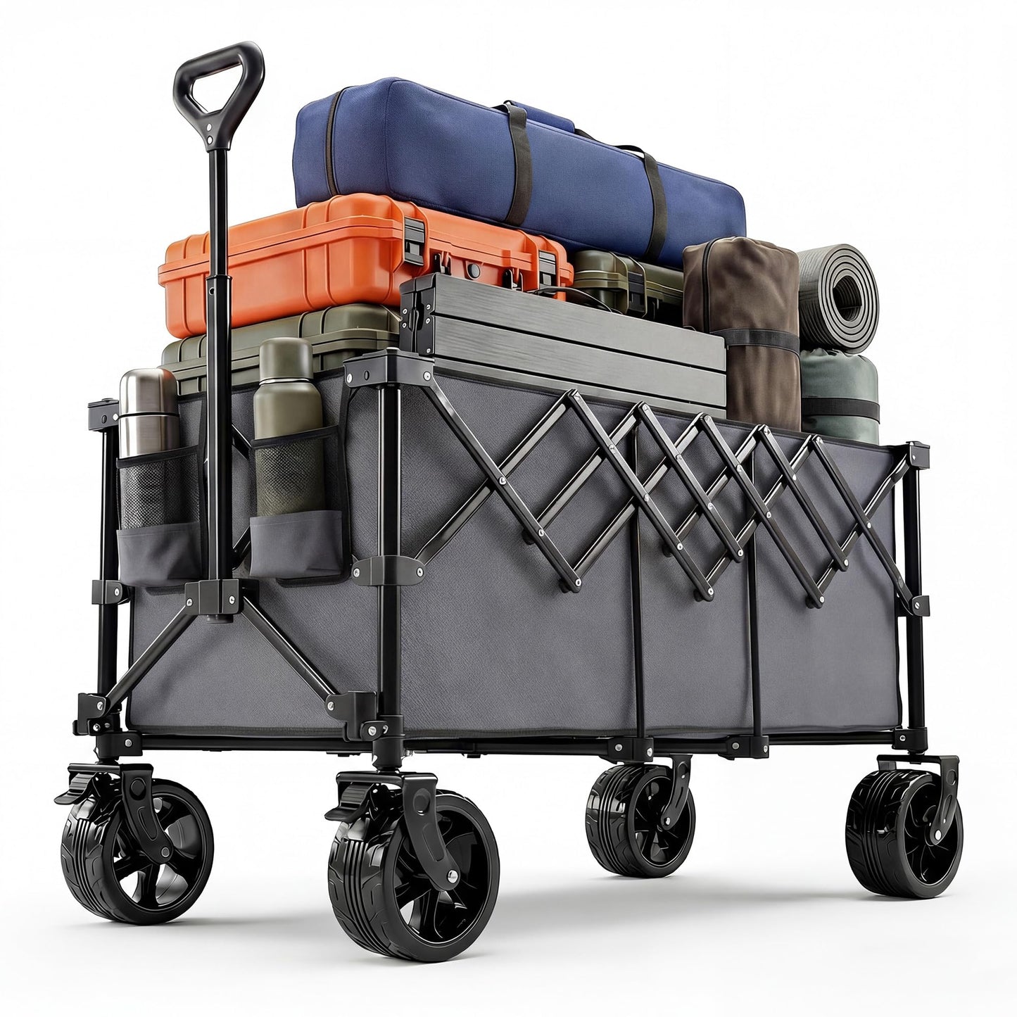 NEWBULIG Wagon Carts Foldable - 440LB Extra-Long Heavy-Duty Collapsible Wagon with All-Terrain Wheels, Portable Storage Shopping Cart for Groceries, Camping, Sports, Beach, Garden