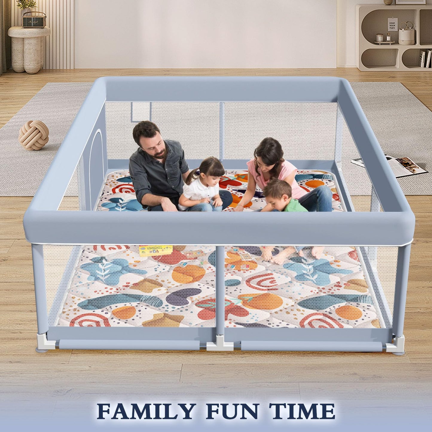 XVISHX 65 x 50 Inch Baby Playpen with Mat, Playpen for Babies and Toddlers, Baby Play Pen Playard for Indoor & Outdoor Active Center Game Fence, Skin-Friendly Fabric and Soft Breathable Mesh, Grey