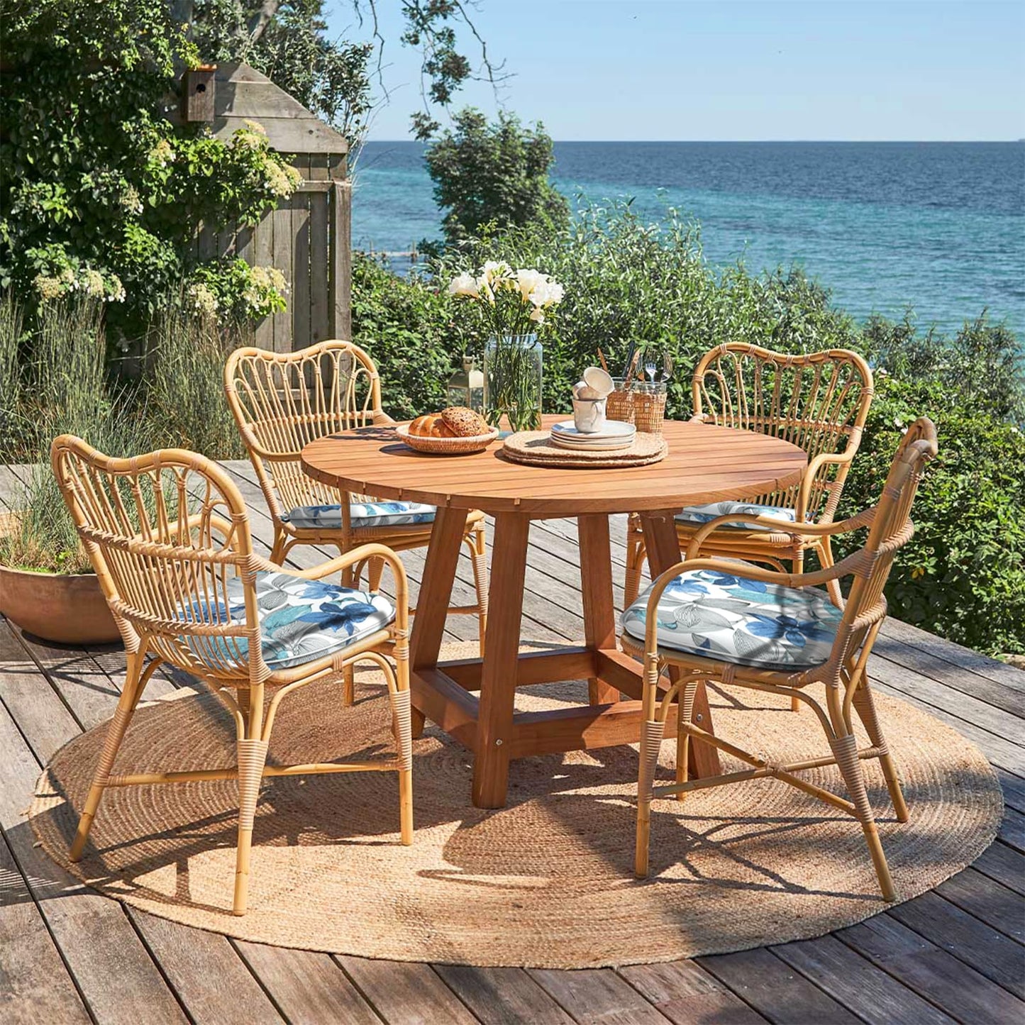 Melody Elephant Outdoor Chair Cushions Set of 4, Water Resistant Patio Chair Pads with Ties, Seat Cushions for Home Garden Furniture Decoration, 16"x17", Clemens Noir Blue