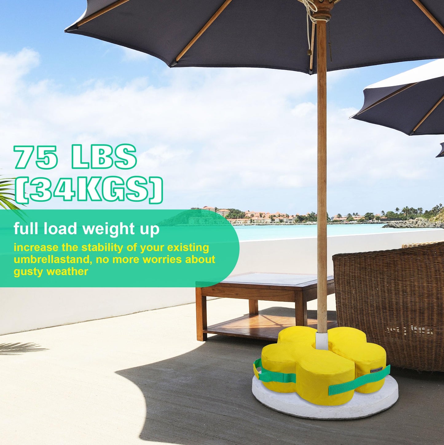 Lawn Social Umbrella Base Weight Bag, Round Heavy Duty Sand Bags for Cantilever Patio Umbrella, Universal Fit for Any Offset Design, Stabilize and Secure Umbrella (Yellow)