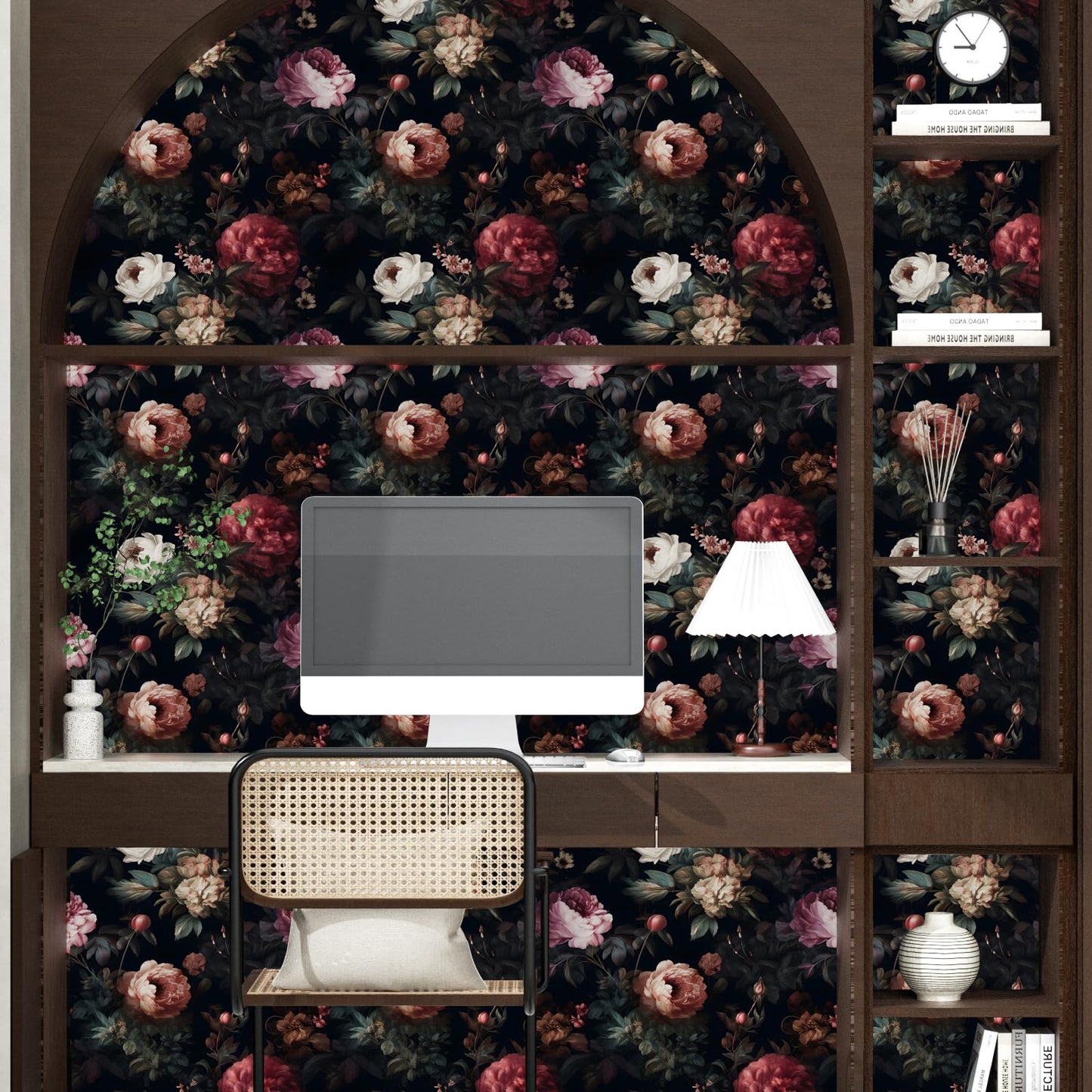 XRUIBZI Dark Floral Peel and Stick Wallpaper Vintage Gothic Contact Paper Pink Goth Flower Wall Mural Home Vinyl Waterproof Self Adhesive Removable Renter Friendly Wall Paper 17.5" x 118"