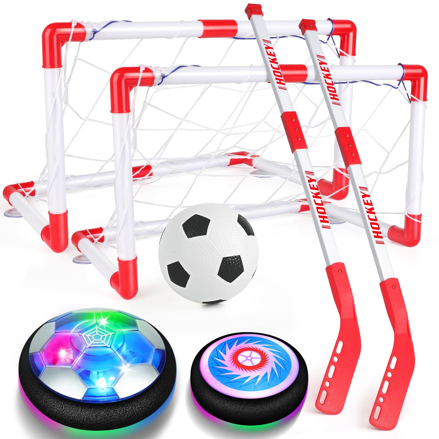 Helsort Hover Soccer Ball Set, Hover Hockey Set for Kids, Air Floating Soccer Toys Hockey Ball with Led Light, Indoor Outdoor Sports Toys & Games, Christmas Birthday Gifts for 3-12 Years Boy Girl