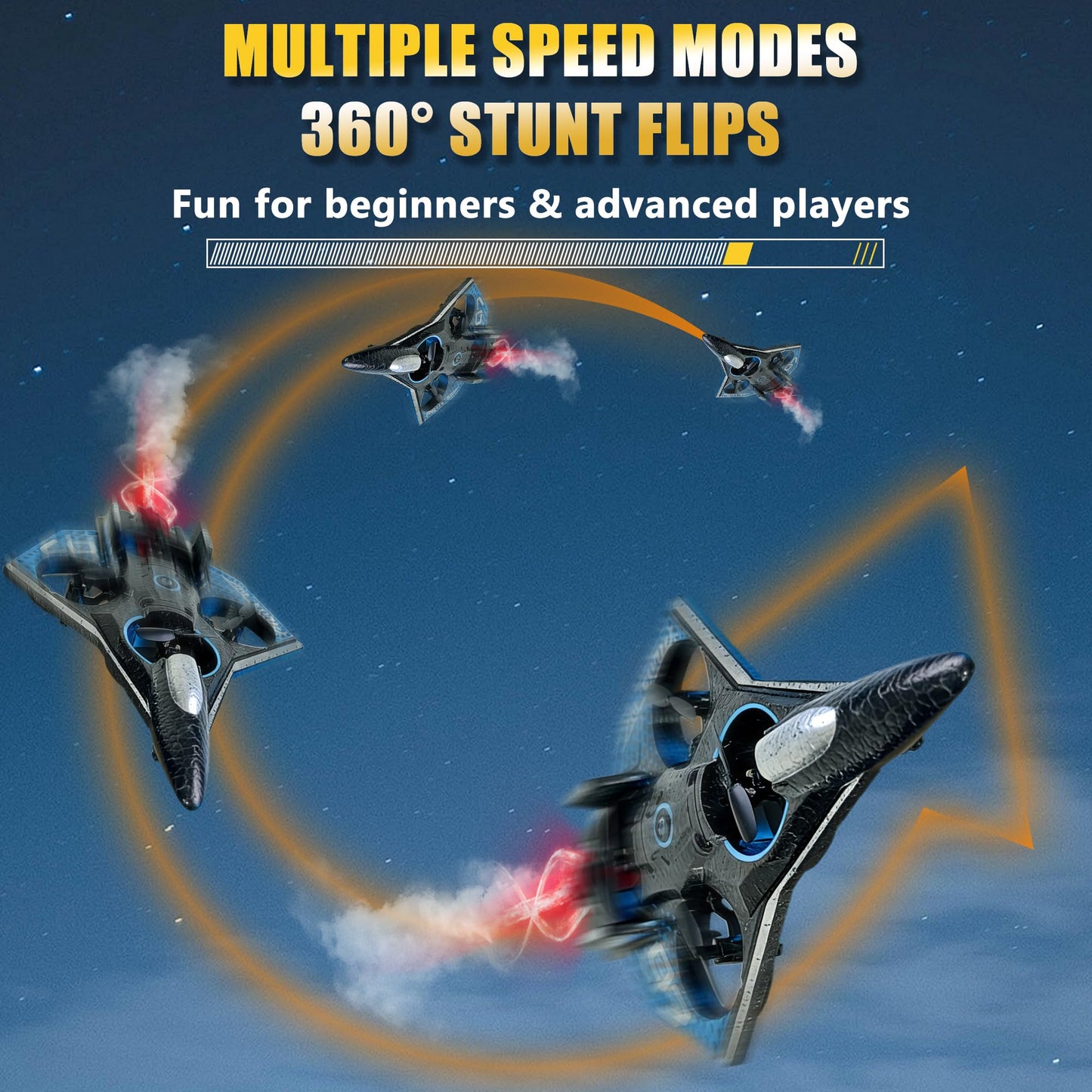 Virellia RC Airplane with Cool Spray, Foam Remote Control Airplanes with Led Light, 360° Flip Fighter Jet Toys, Stunt Roll, RC Plane for Kids Adults Aged 6+, Gifts for Kids Boys Girls, Black
