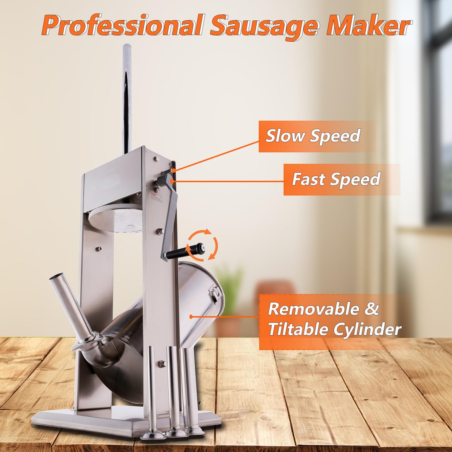Hakka 11 Lb/5 L Sausage Stuffer 2 Speed Stainless Steel Vertical Sausage Maker